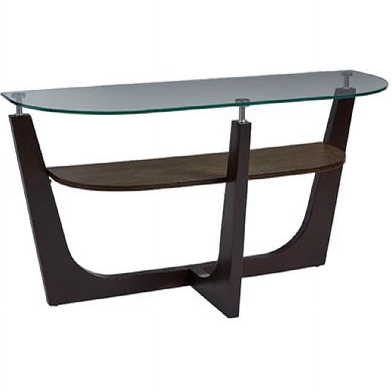 Espresso Glass Top Console Table with Storage Shelf