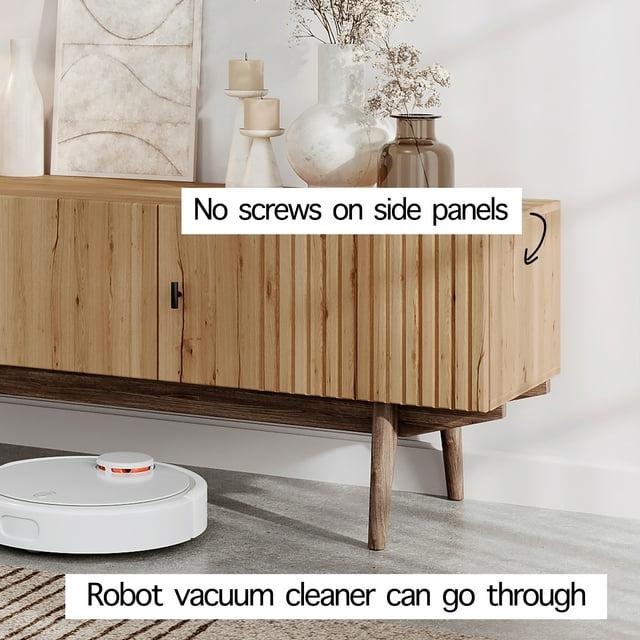 Living Skog  Chelsea Brown TV Stand Fits for TV's up to 65 in. with Slatted Design and Wood Legs light brown Matte Laminate