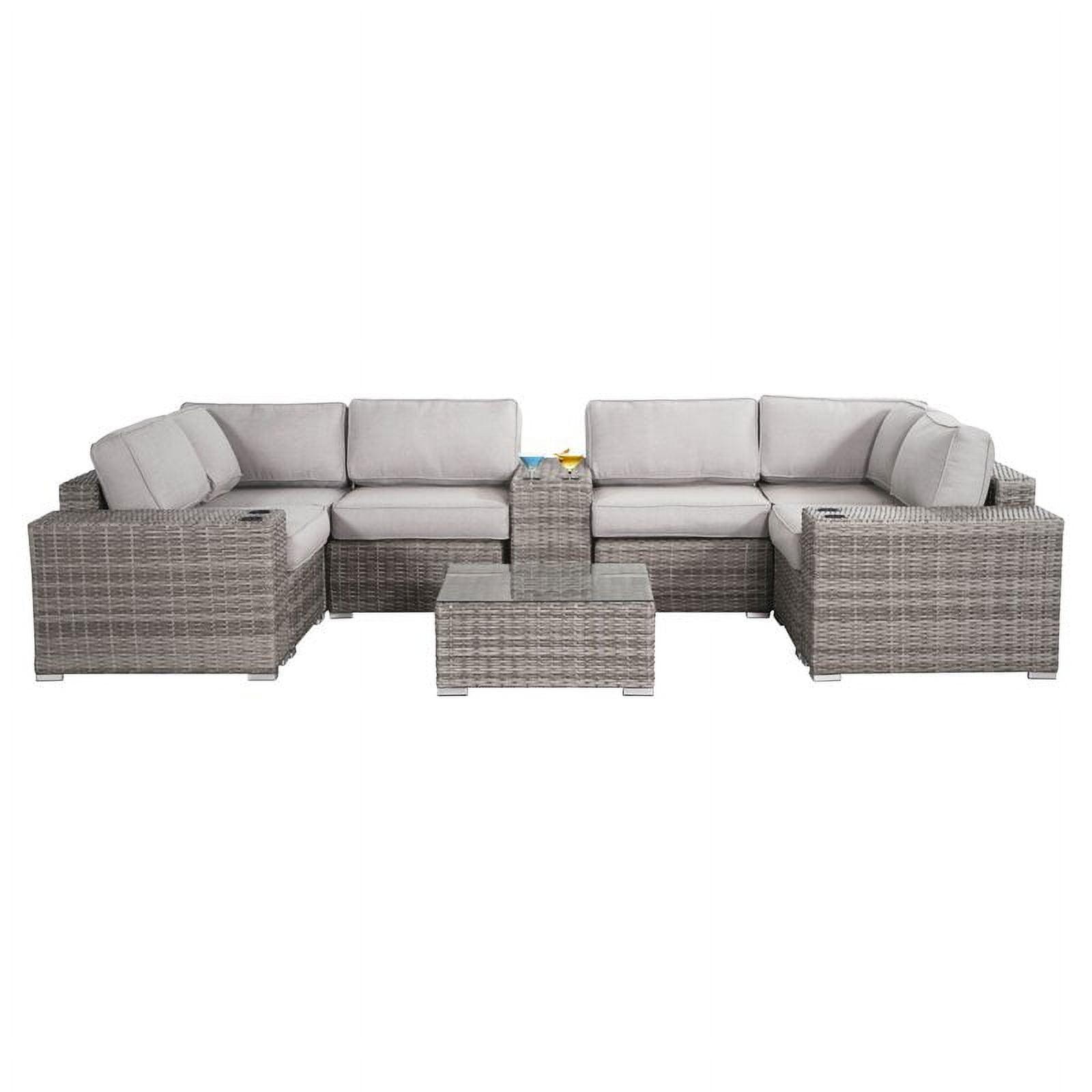 Gray 10-Piece Rattan Sectional Seating Set with Cushions