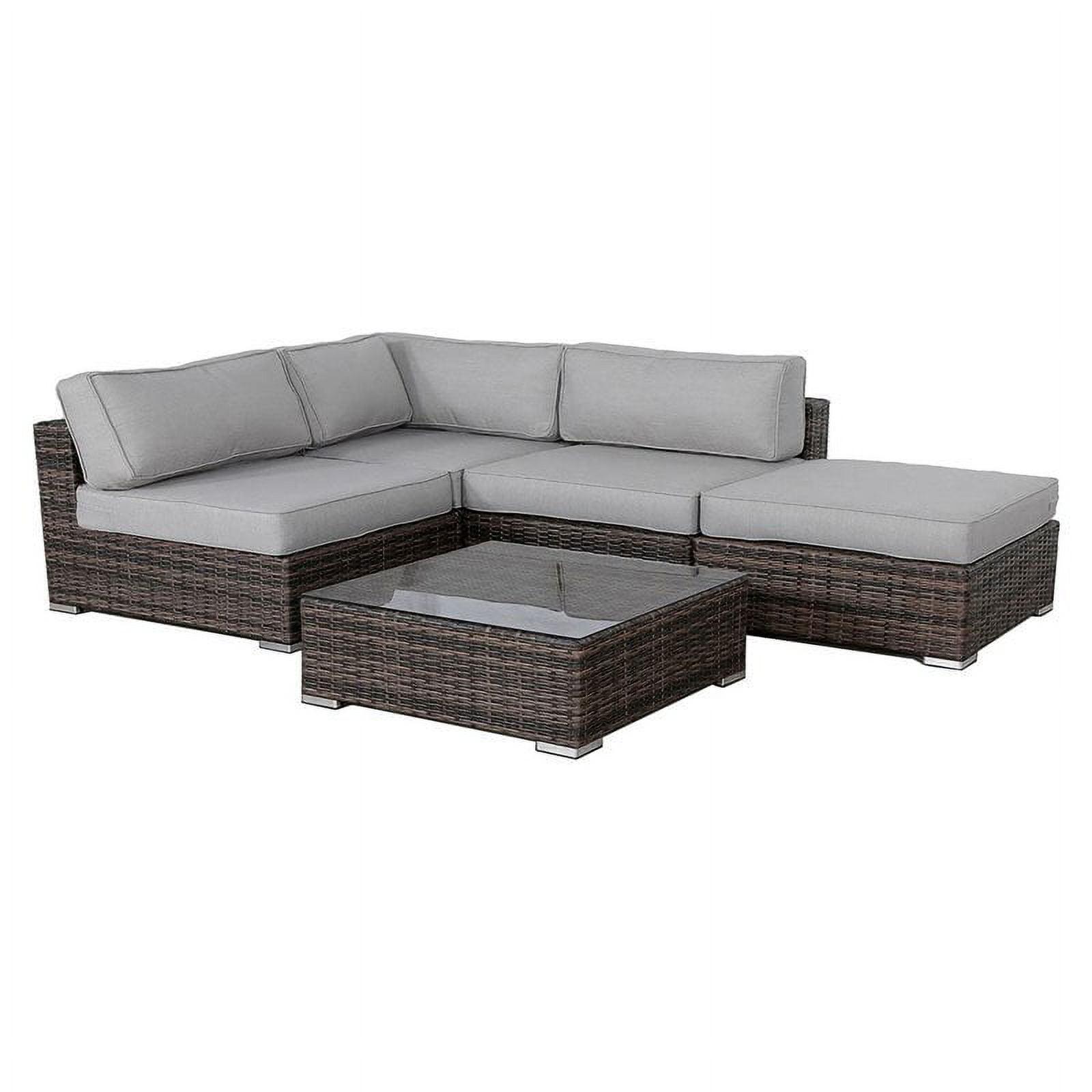 Gray and Brown Wicker 5-Piece Outdoor Sectional with Cushions