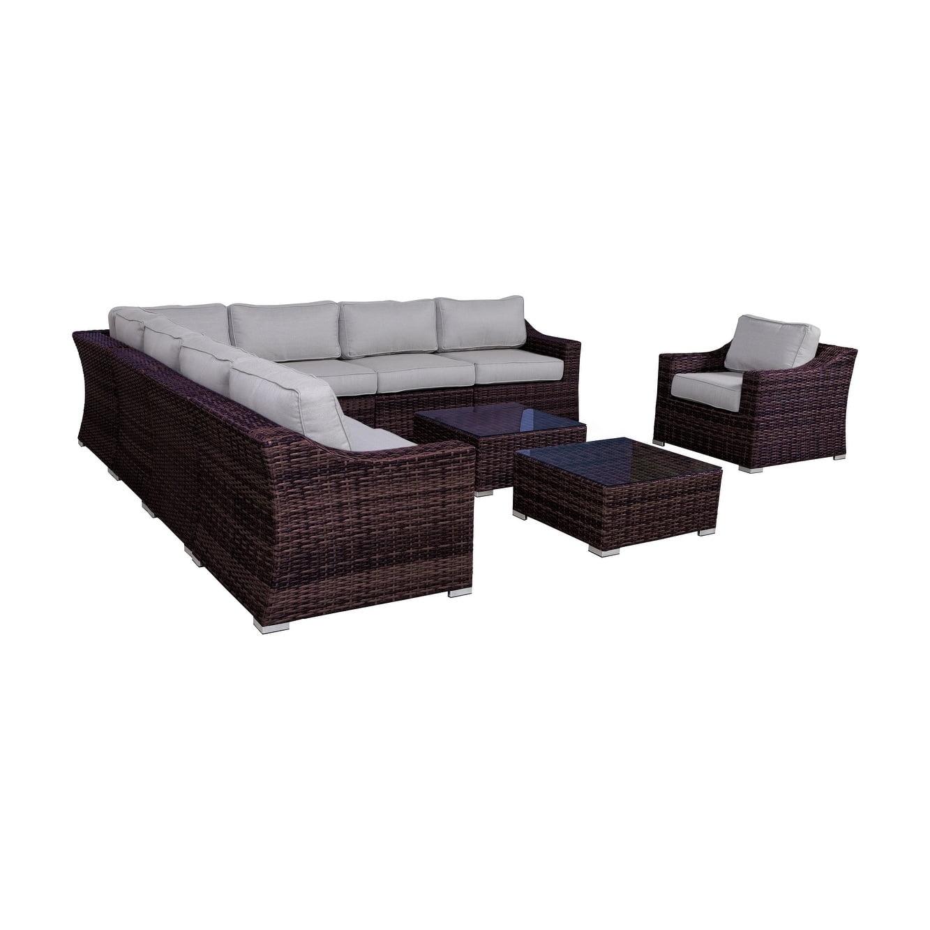 Brown Wicker Rattan Outdoor Sectional Sofa Set with Cushions