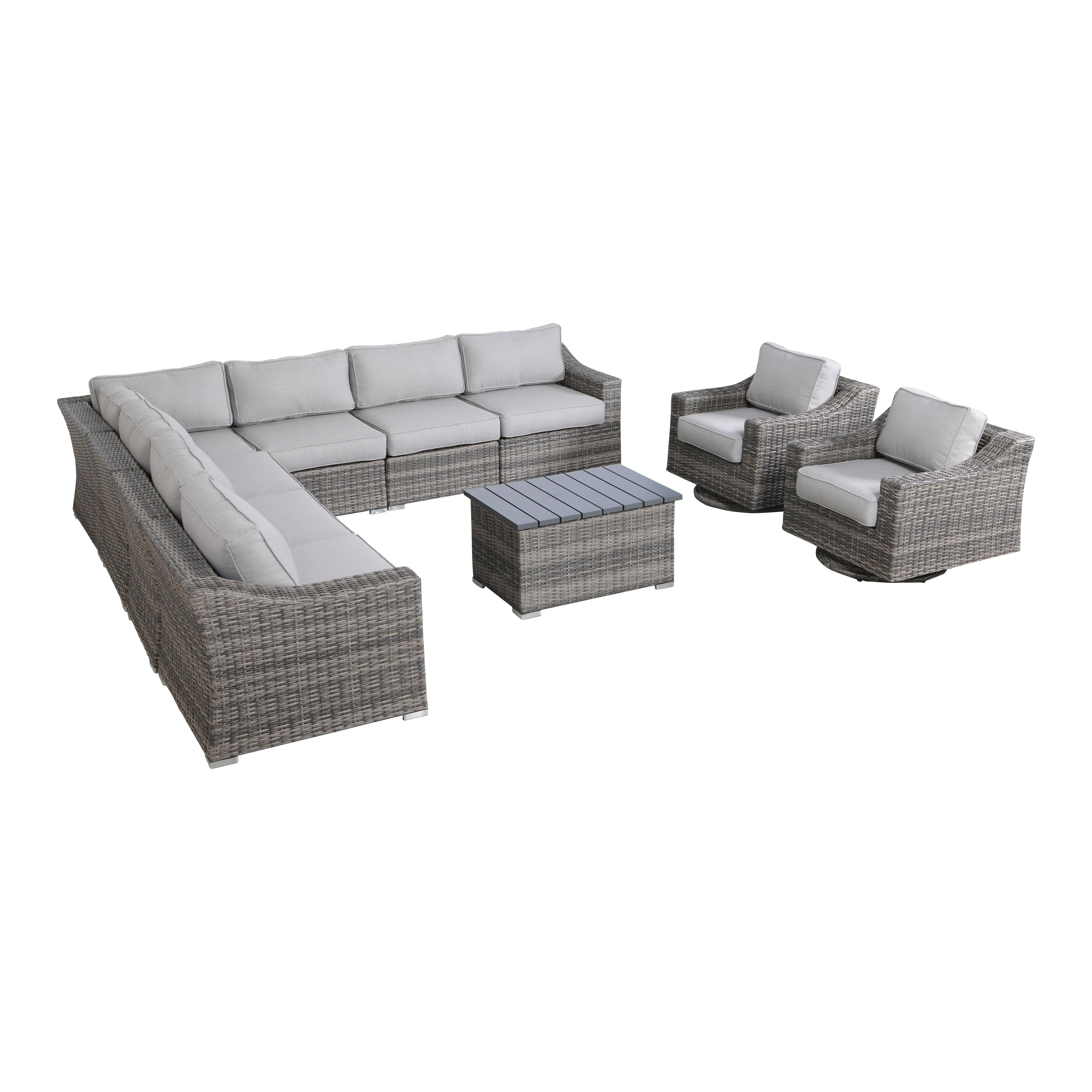 Gray 10-Piece Rattan Sectional Seating Group with Cushions