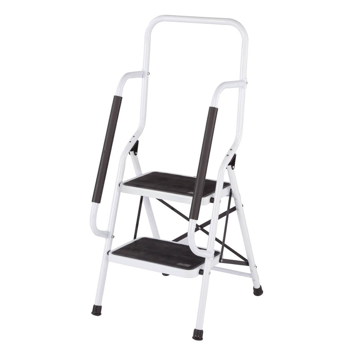 Two-Tier White and Black Steel Step Ladder with Handles