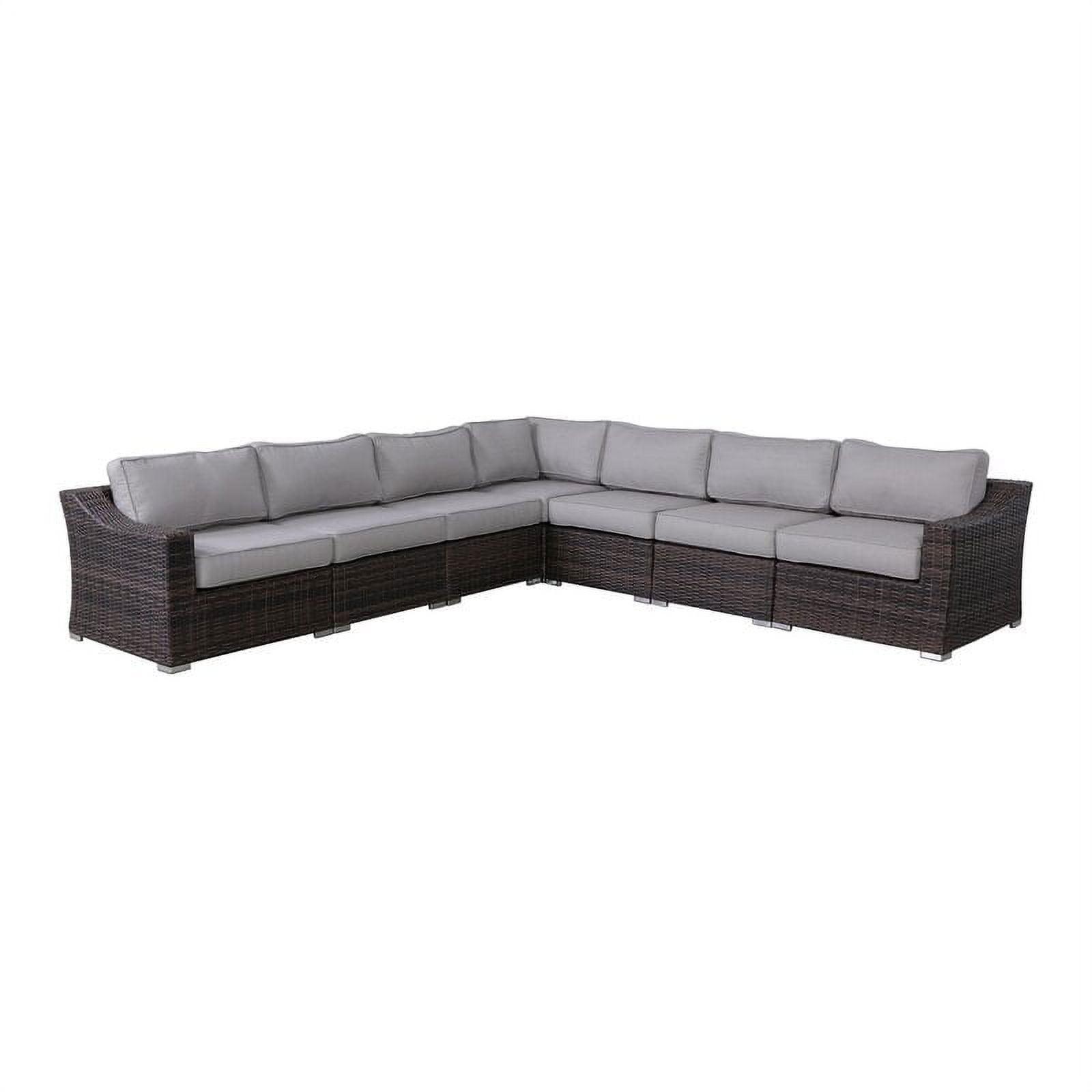 Brown Wicker 7-Piece Outdoor Sectional Seating Group with Gray Cushions