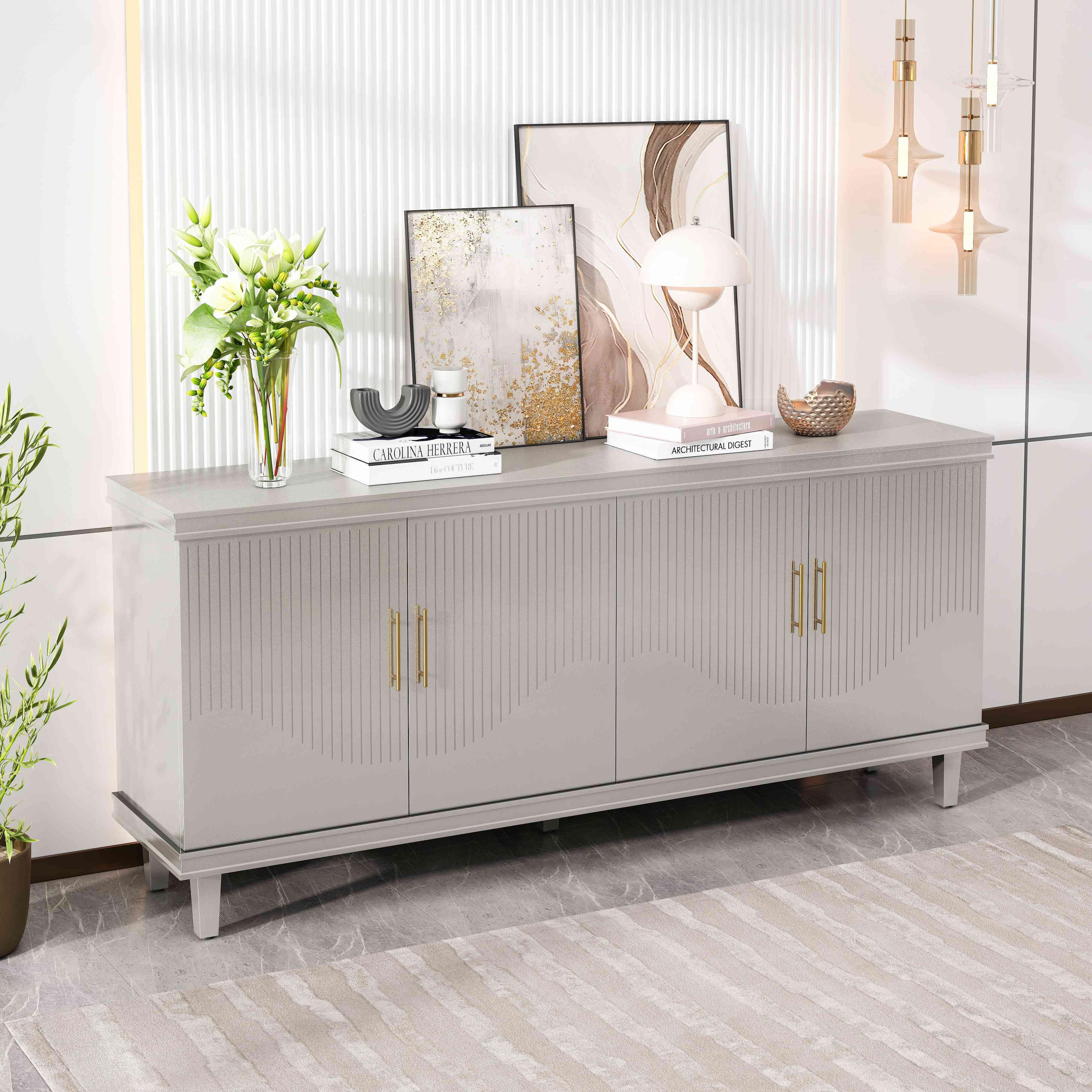 Llinc Store Gabinete de 4 Puertas de Gran Tamaño de 70,07 Pulgadas de Largo, Aparador Tipo Buffet, Cabina de Almacenamiento Independiente Moderna para Sala de Estar, Pasillo, Dormitorio, Champán