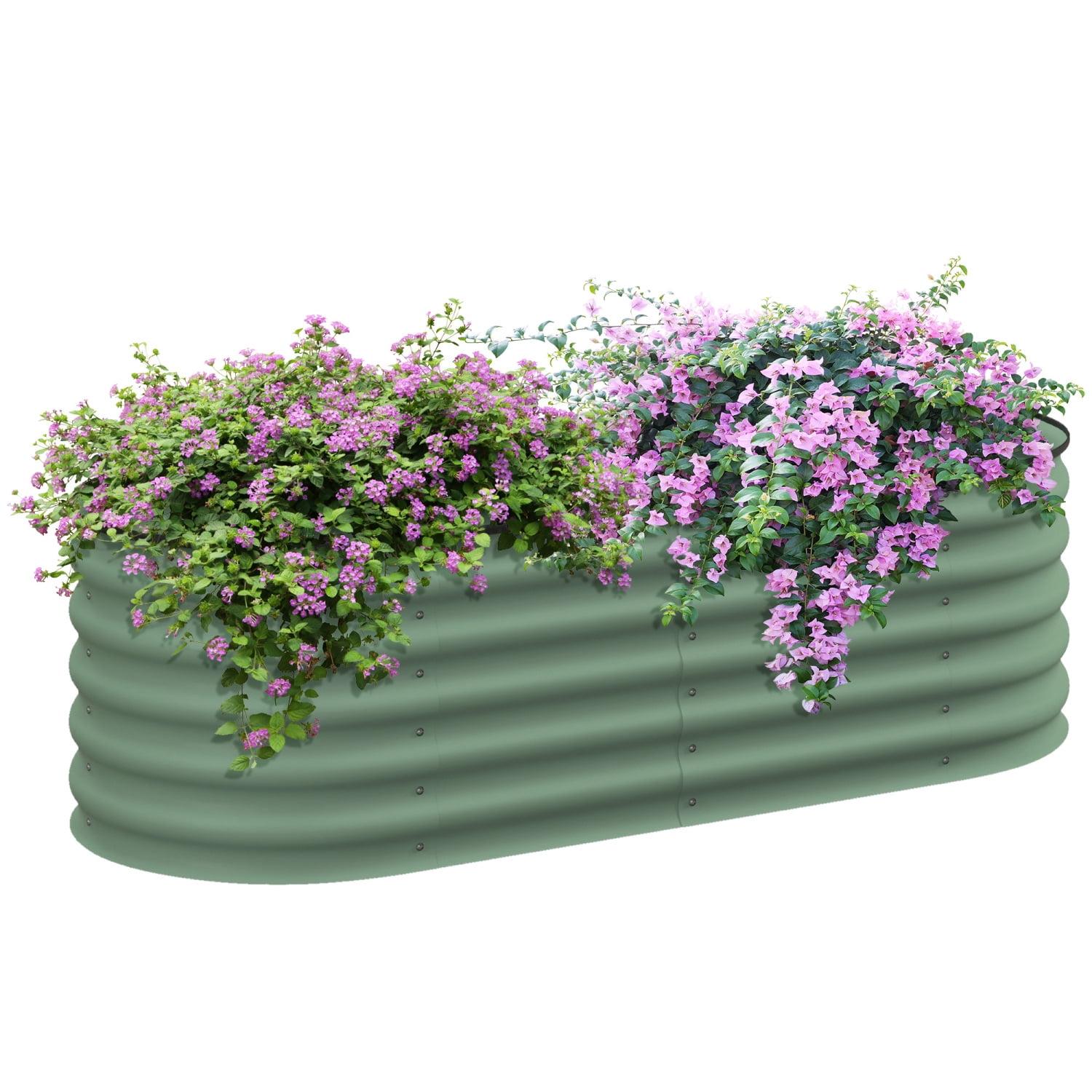 Green Galvanized Steel Raised Garden Bed with Safety Edging