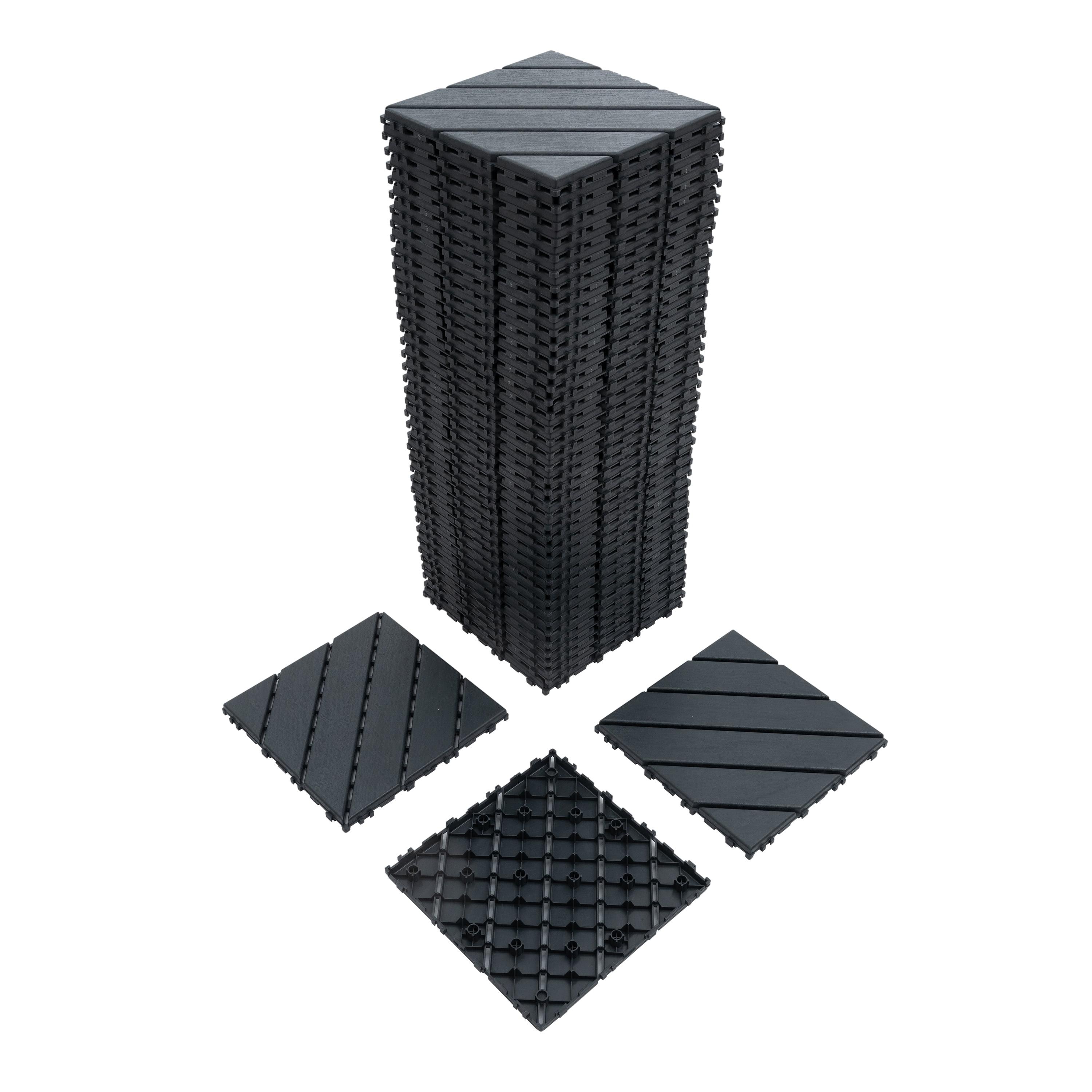 LoLado 44 Pack Patio Deck Tiles,12"x12" Square Waterproof Outdoor All Weather Use, Plastic Interlocking Deck Tiles for Poolside Balcony Backyard, Grey