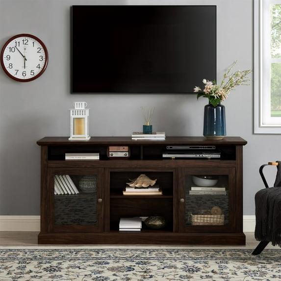 LETESA Traditional Classic Media TV Stand for TV up to 65”, Retro Wooden TV Console with Open and Closed Storage Cabinets for Bedroom, Living Room, Corridor (Brown)