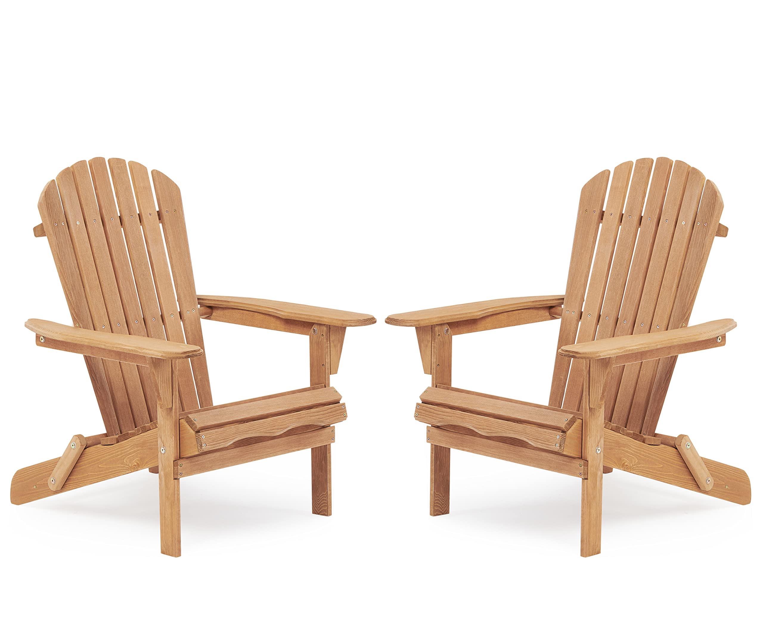 LoLado Set of 2 Outdoor Wooden Folding Adirondack Chair , Half Assembled Solid Cedar Wood Lounge Patio Chair for Garden, Lawn, Backyard, Deck, Pool Side, Fire Pit, Light Brown