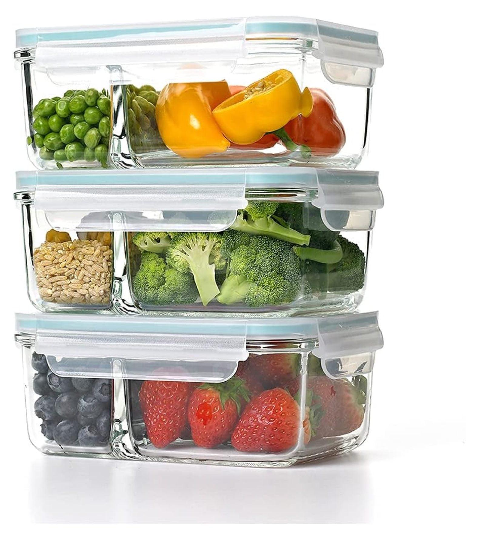 Clear Tempered Glass 3-Piece Divided Food Storage Set