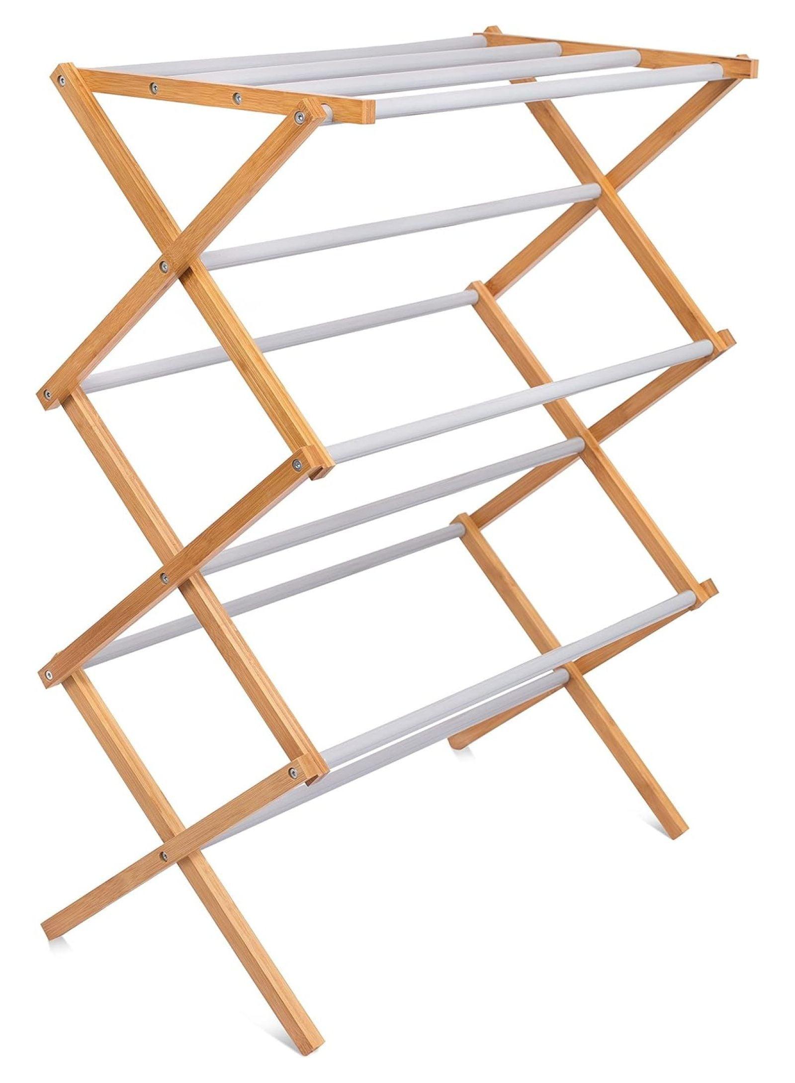 3-Tier Bamboo and Steel Collapsible Clothes Drying Rack