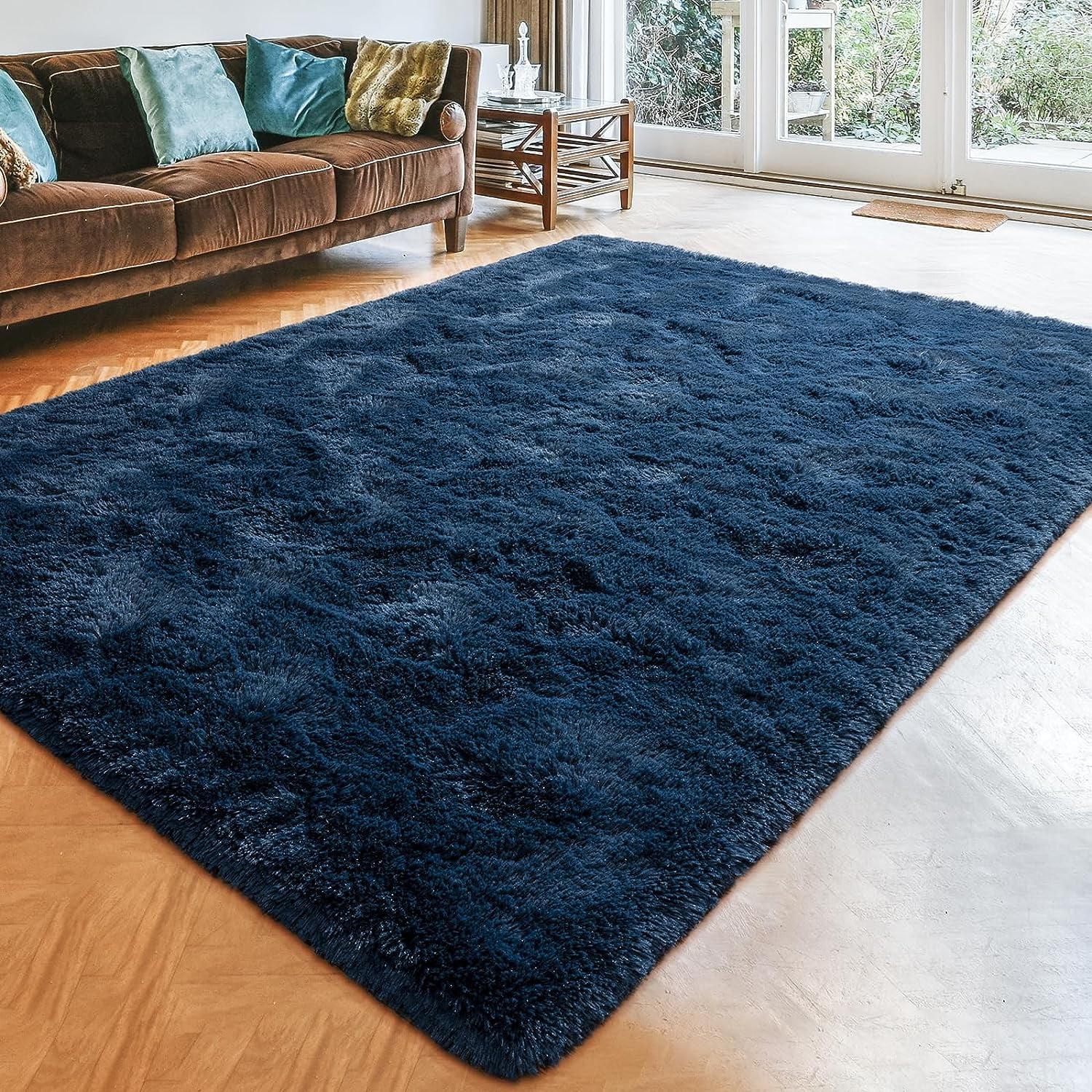 Lochas Soft Fluffy Rug Modern Accent Carpet Shaggy Area Rugs for Bedroom Indoor Living Room Home Decor,8'X10',Navy Blue