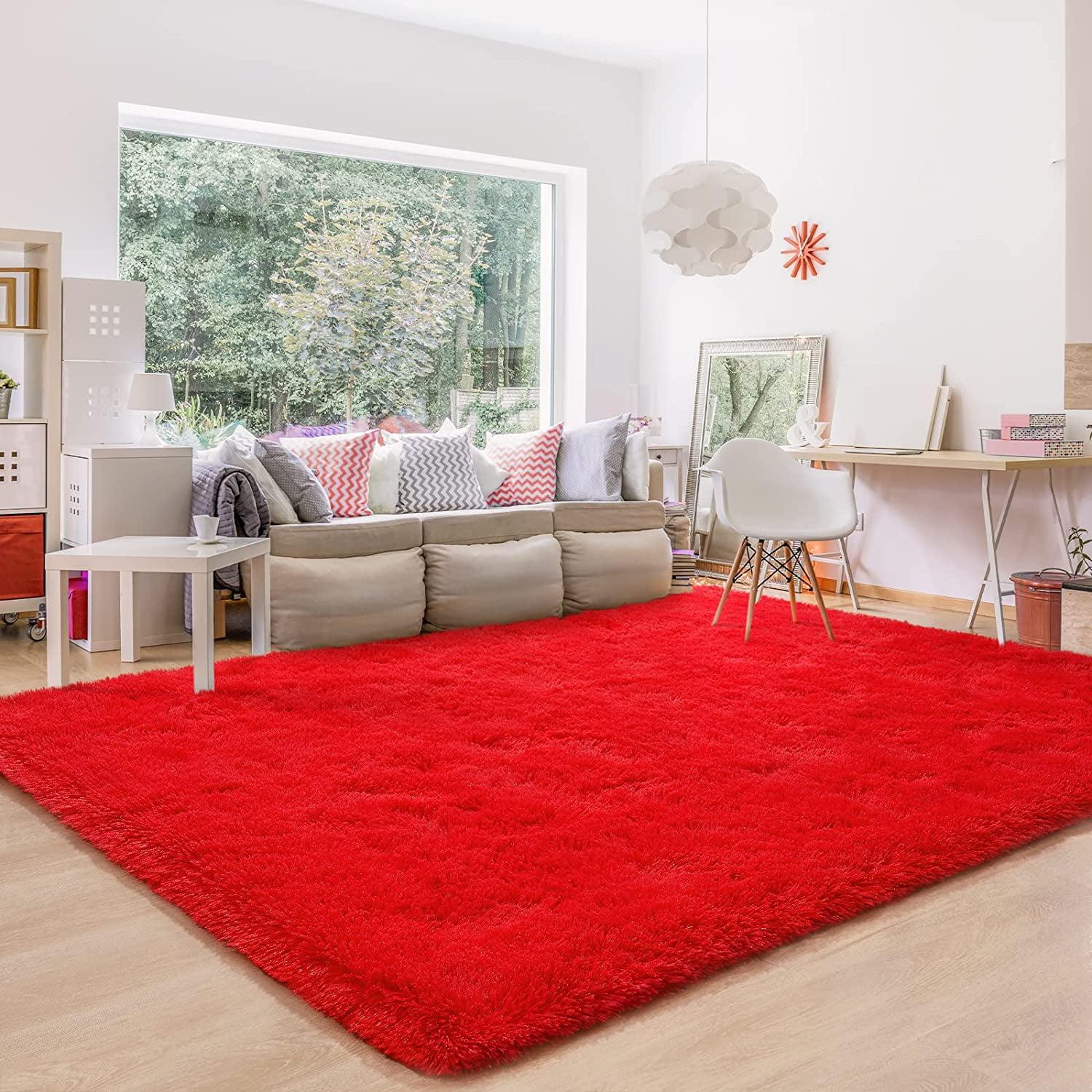 Softlife Super Soft Rug For Living Room Fluffy Rugs For Dorm Room Cute Plush carpet For Bedroom,8' x 10',Red