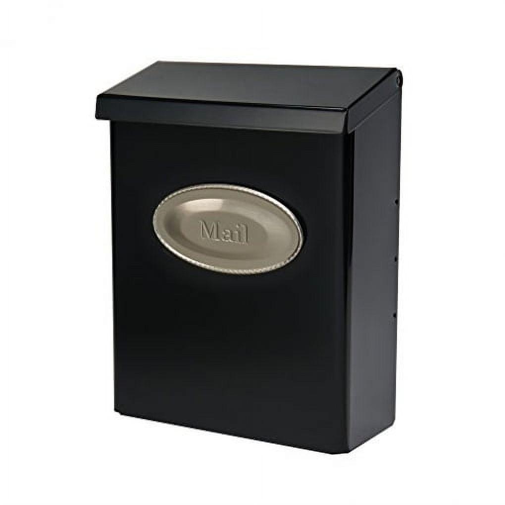 Black Steel Lockable Wall-Mount Mailbox with Decorative Emblem