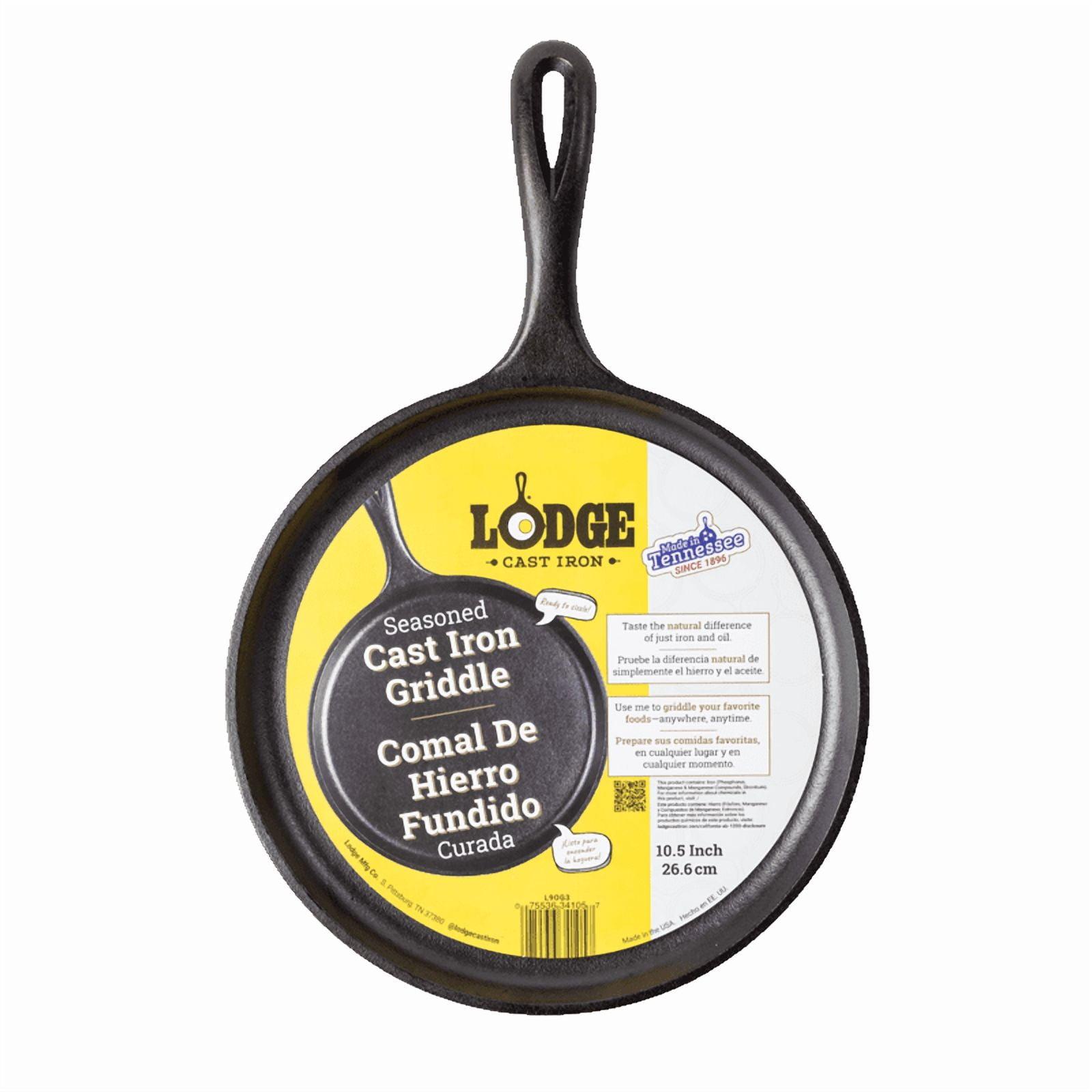 Lodge 10.5" Cast Iron Griddle: Preseasoned Nonstick Crepe Pan, Smooth Surface & Gas Compatible, Hand Wash, Black
