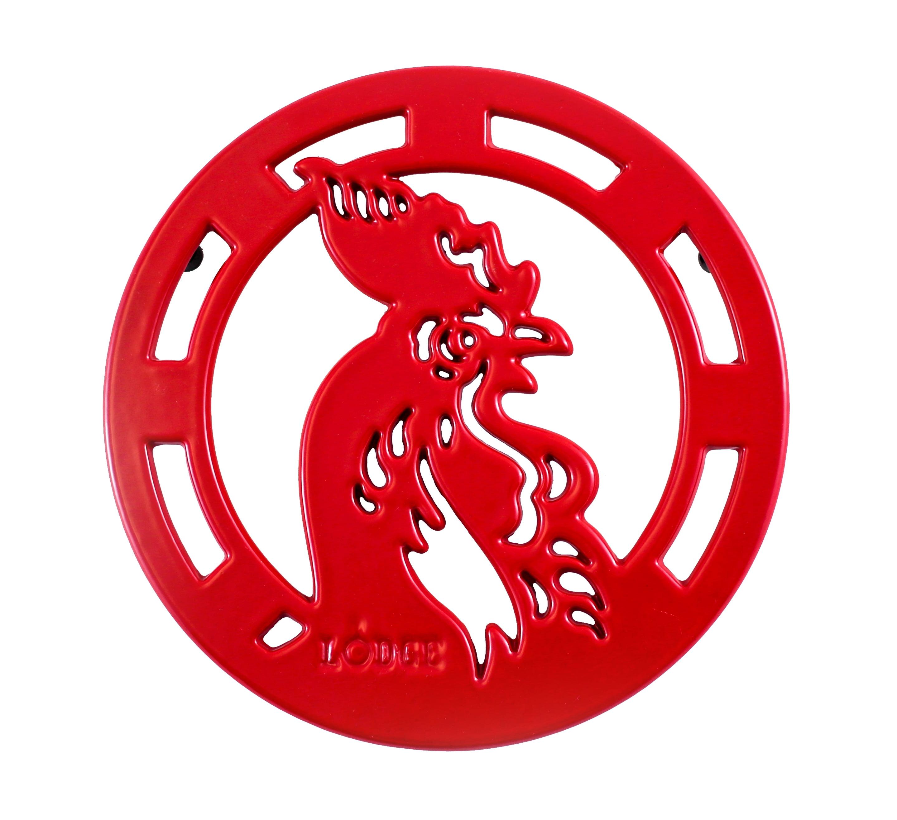 Lodge Cast Iron 8" Red Rooster Trivet, EC8RT43, with Metal Hanger