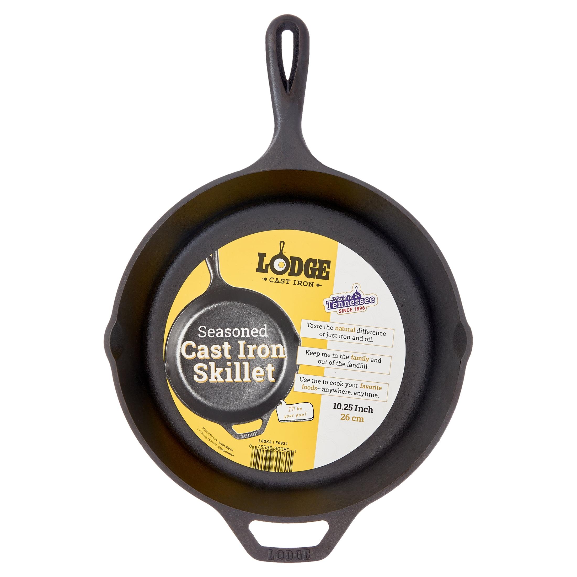Lodge 10.25" Cast Iron Skillet: Preseasoned, Tarnish & Heat-Resistant, Gas & Electric Compatible, 6" Handle