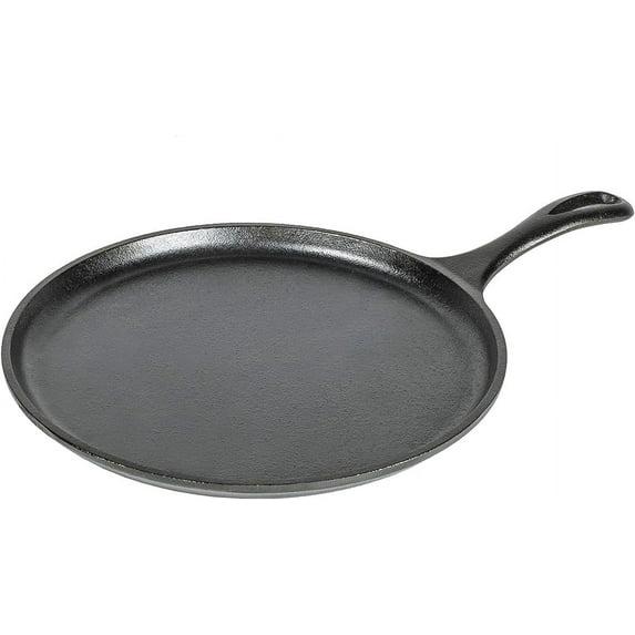 Lodge 10.5" Cast Iron Griddle: Preseasoned Nonstick Crepe Pan, Smooth Surface & Gas Compatible, Hand Wash, Black