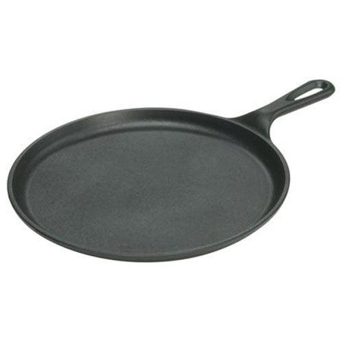 Lodge 10.5" Cast Iron Griddle: Preseasoned Nonstick Crepe Pan, Smooth Surface & Gas Compatible, Hand Wash, Black