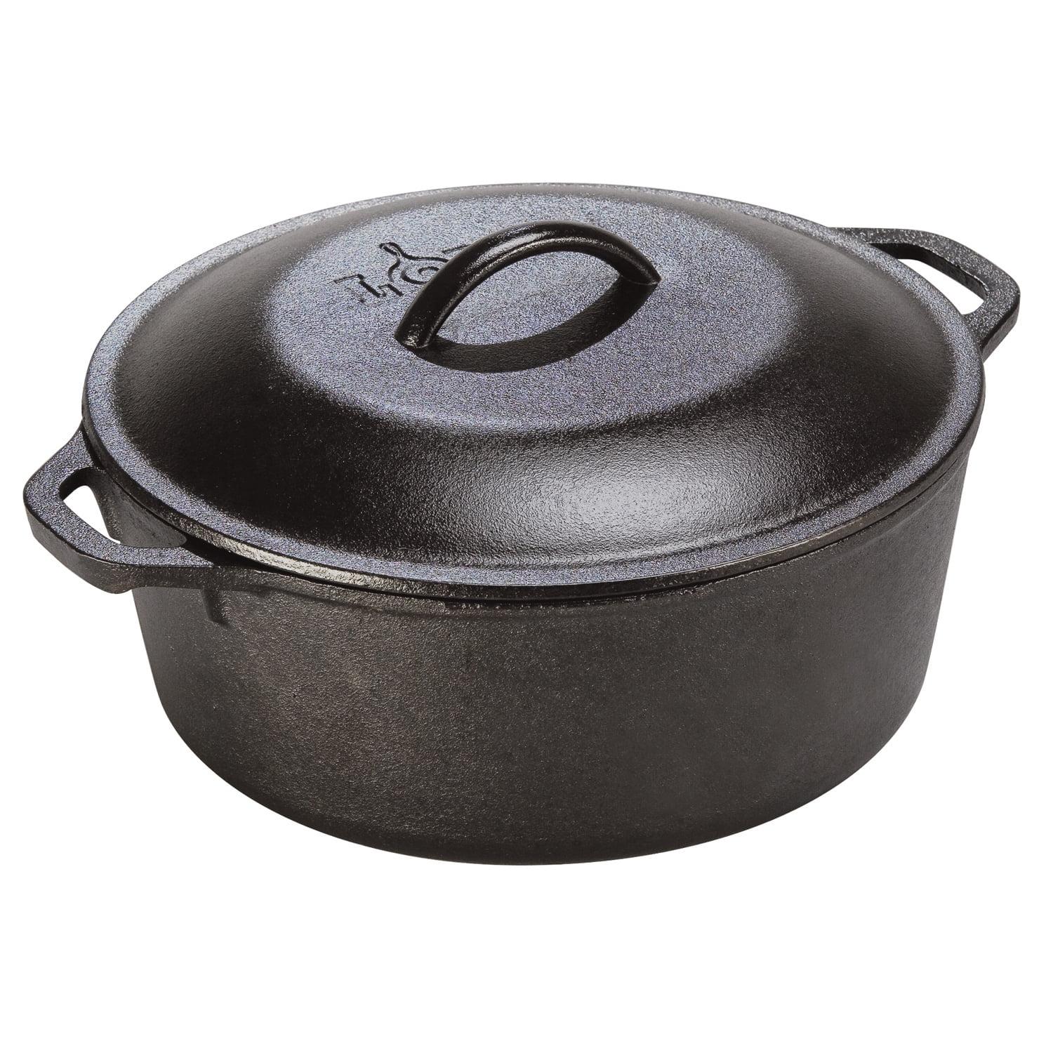 Lodge 5qt Cast Iron Dutch Oven: Preseasoned, Tarnish & Rust-Resistant, Black, 2-Piece Set, Hand Wash Only