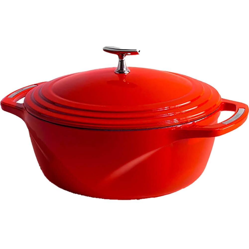 7.5 Qt Red Enameled Cast Iron Dutch Oven with Stainless Steel Handles