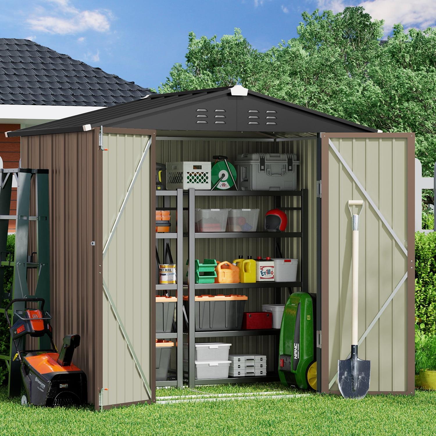 Brown 6ft x 4ft Metal Garden Shed with Windows