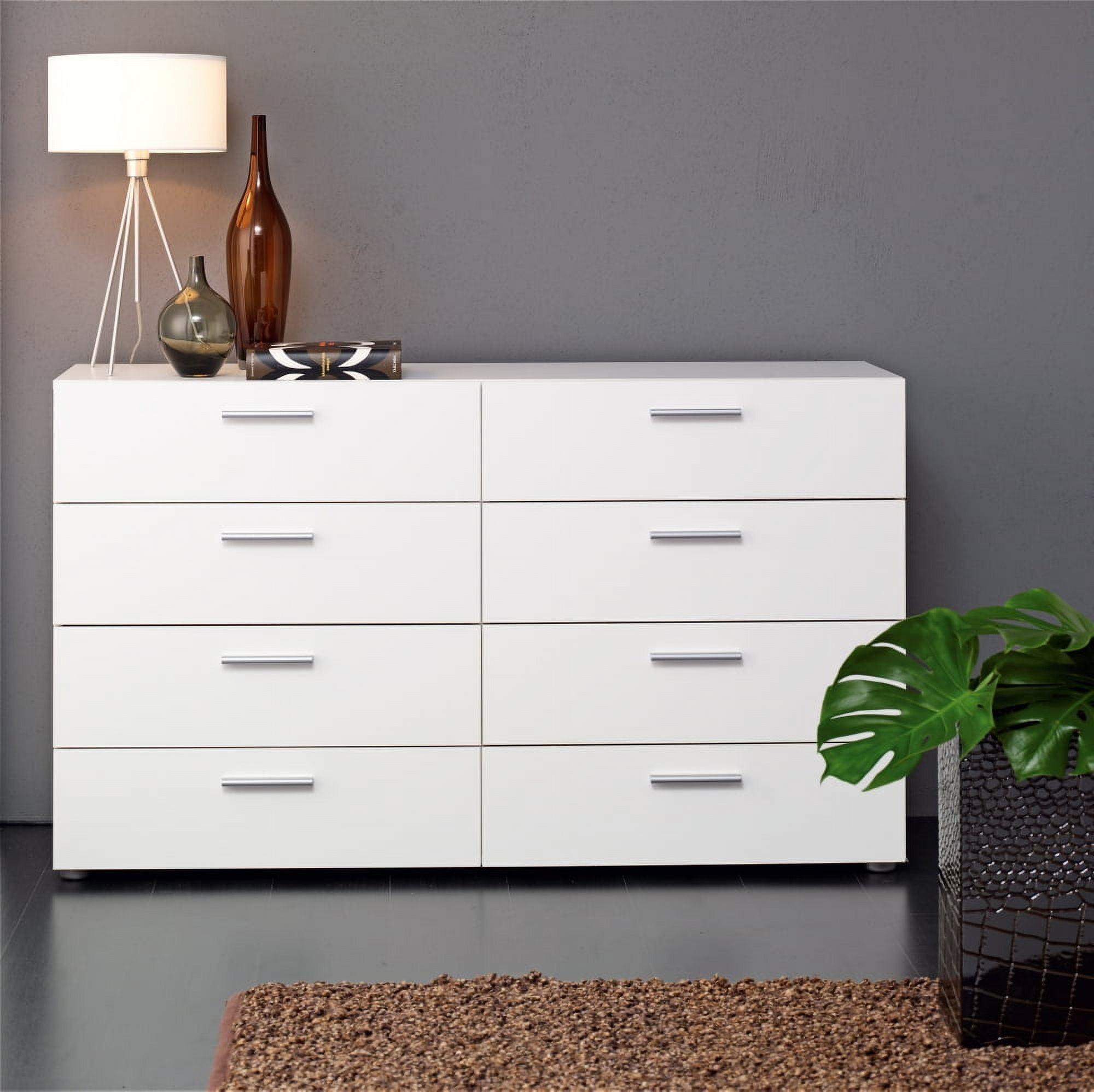 White MDF Double Dresser with 8 Horizontal Drawers
