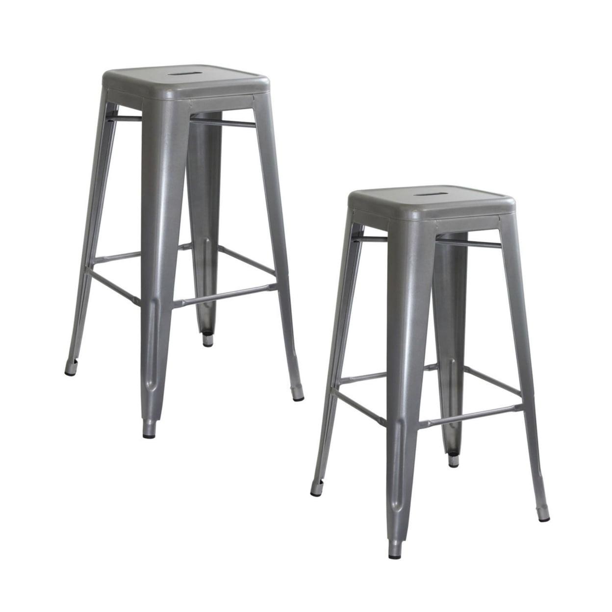 Black Powder Coated Metal Backless Bar Stools, 30" Set of 2