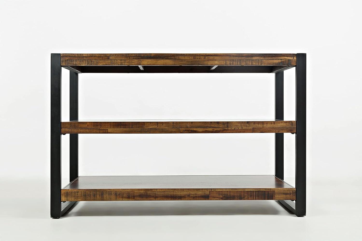 Industrial Acacia Wood and Metal Console Table with Storage