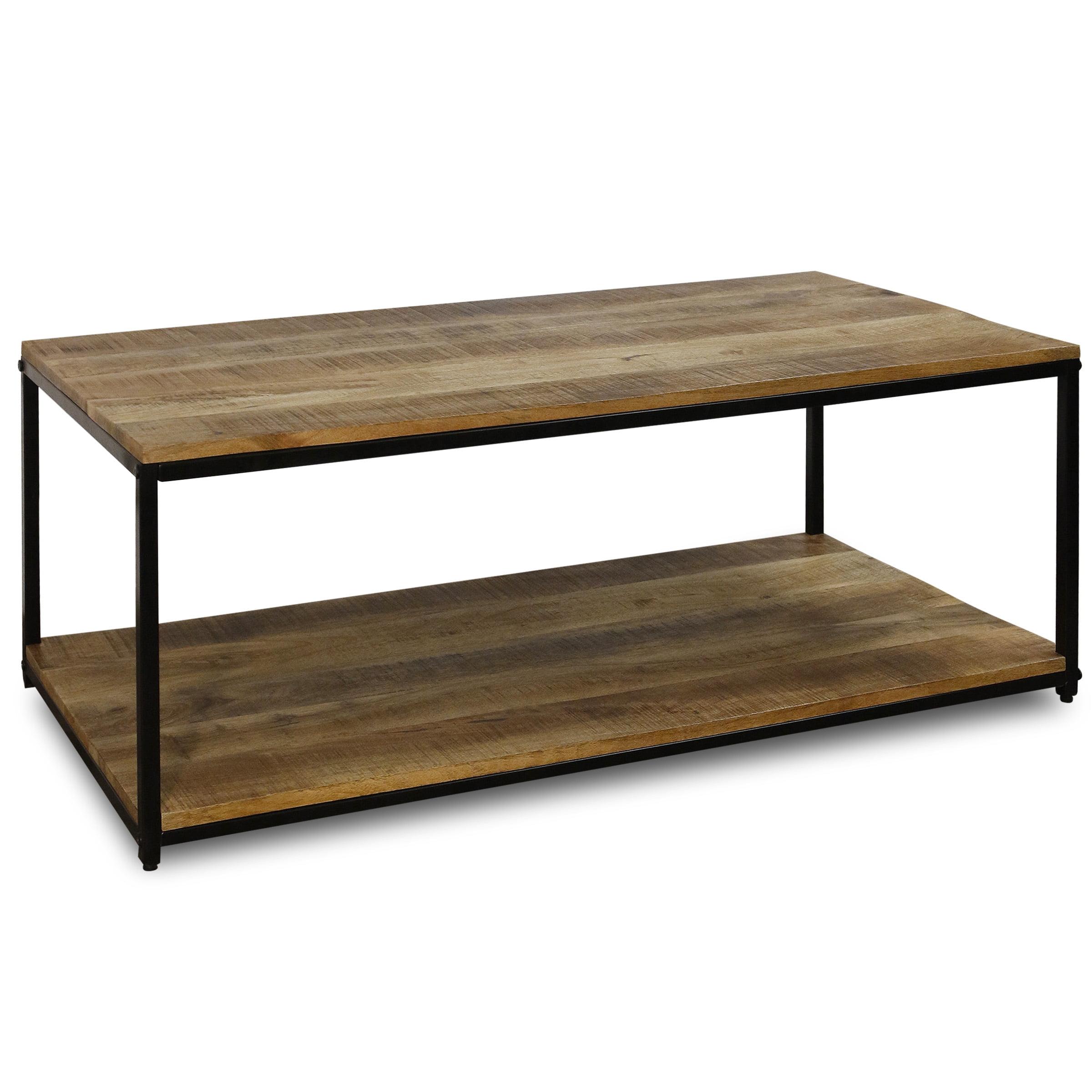 Iron Frame and Lower Shelf Rectangle Coffee Table Natural/Black - StyleCraft