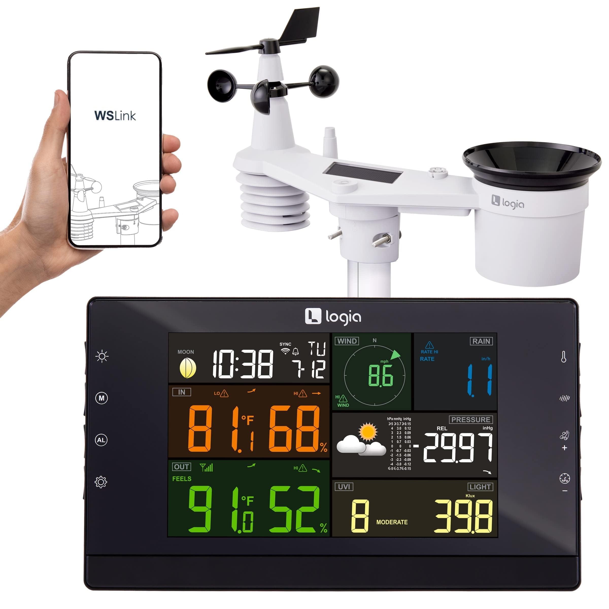 Logia 7-in-1 Wireless Weather Station with Solar Panel and LCD Display