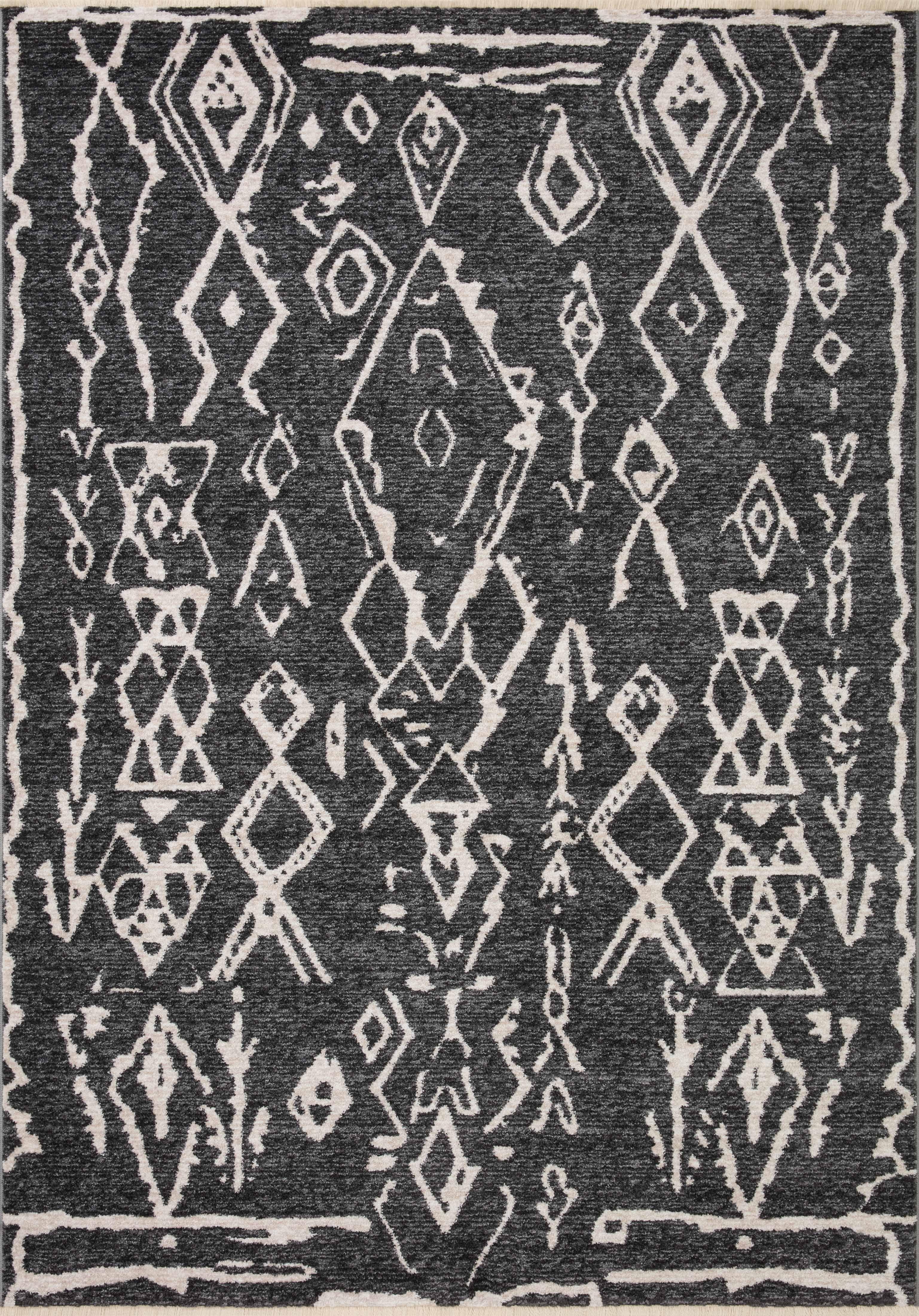 Black and White Rectangular Stain-Resistant Synthetic Rug