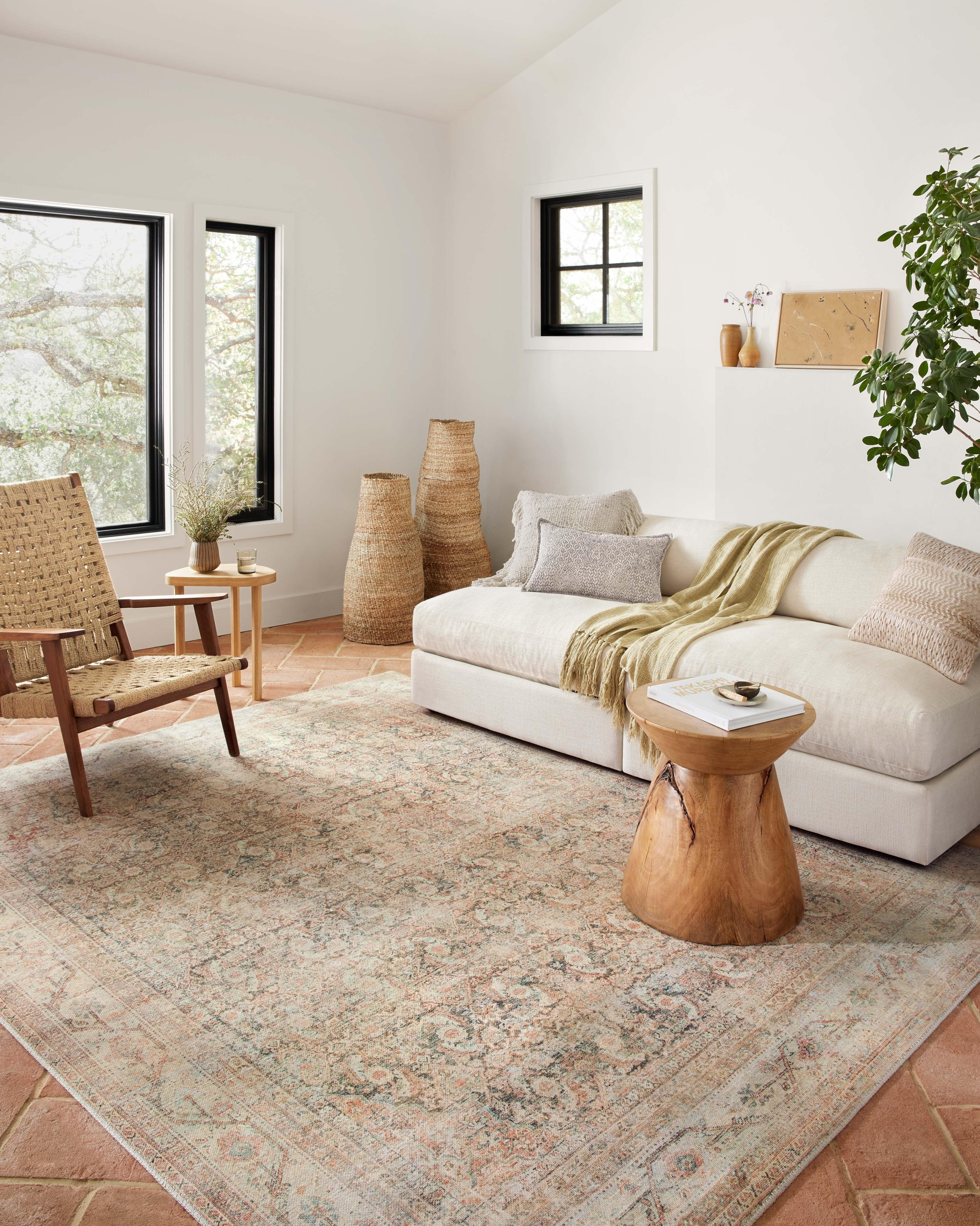 Adrian Ivory and Apricot Stain-Resistant Synthetic Area Rug