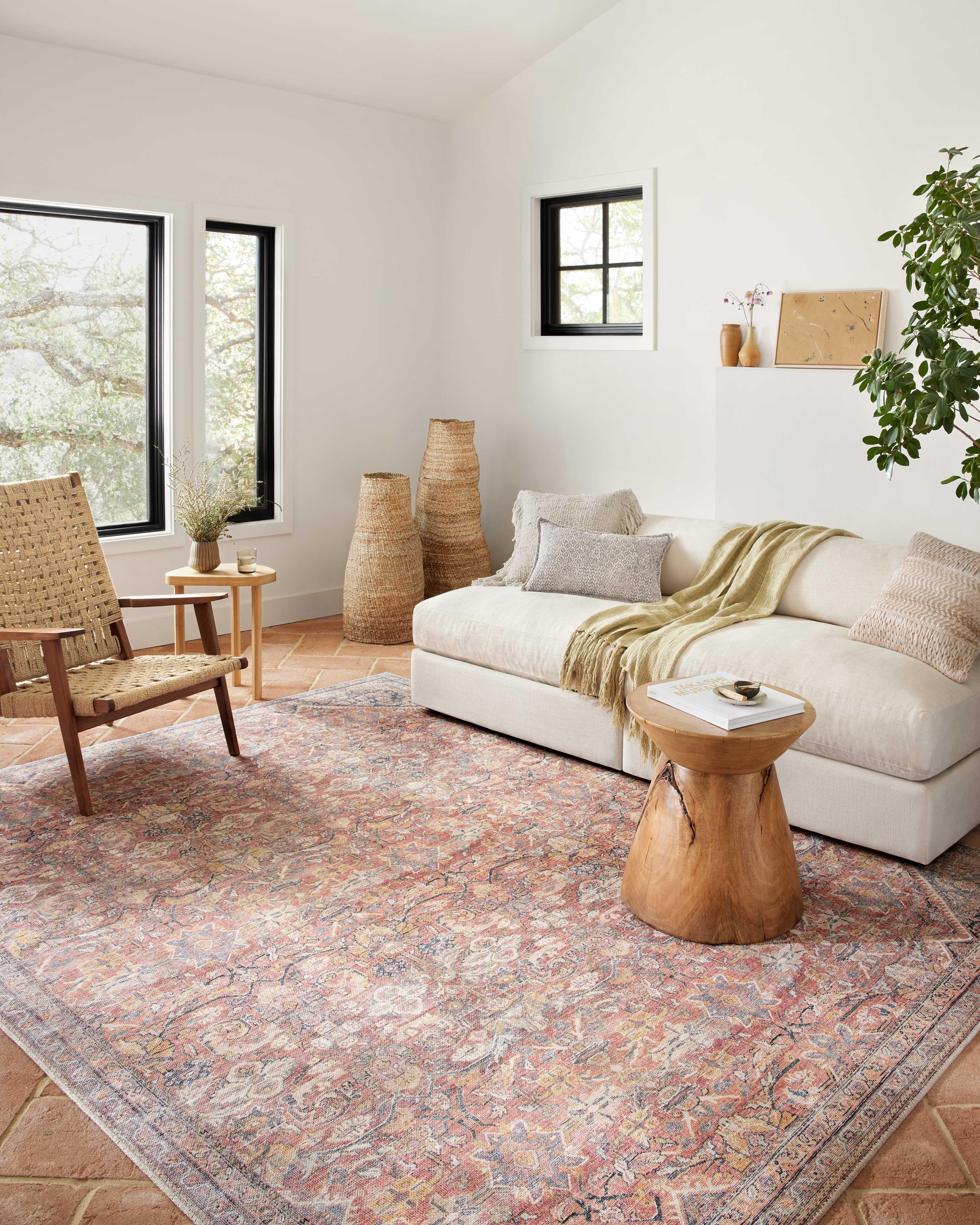 Adrian Rust and Denim Oriental Synthetic Area Rug