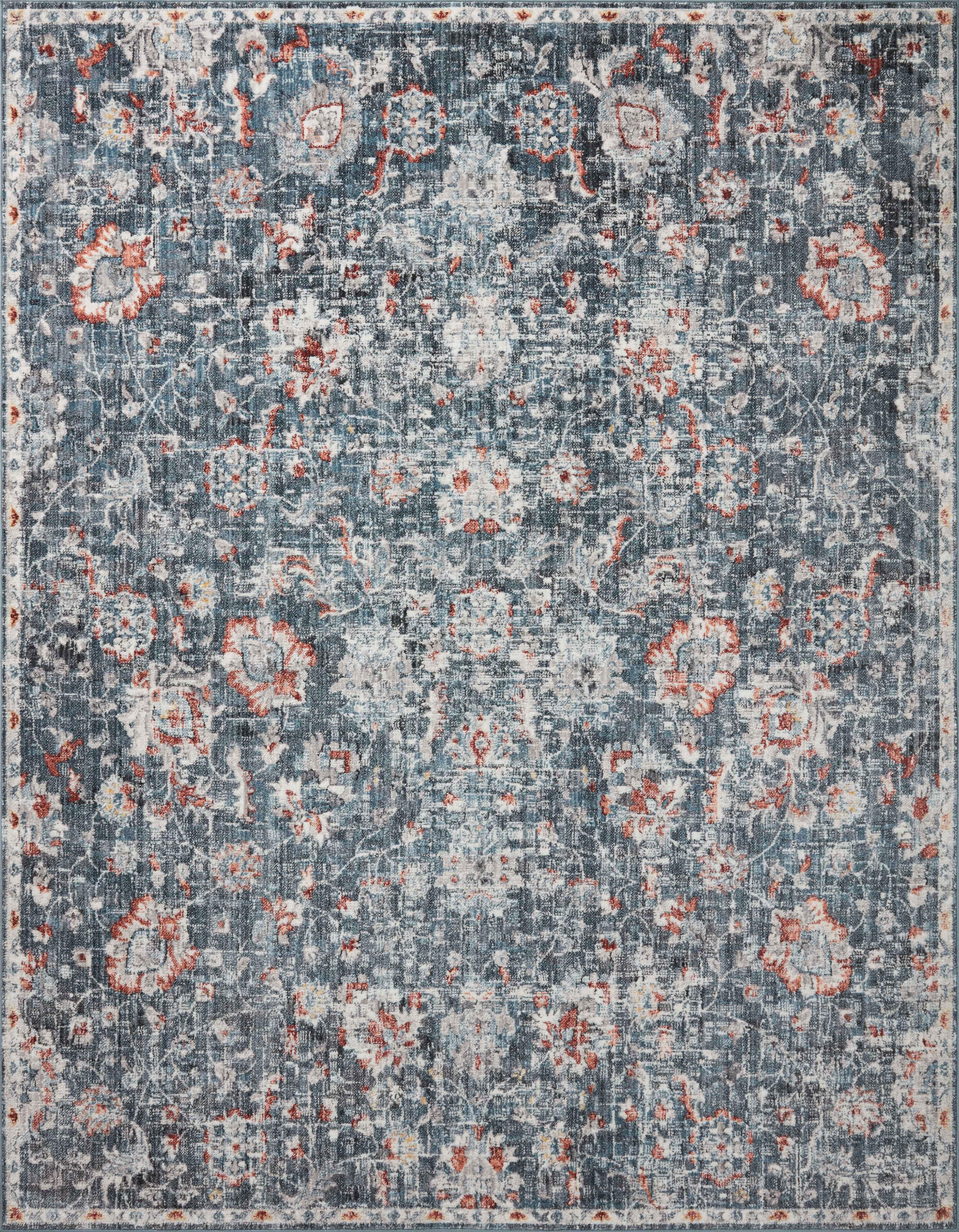 Cassandra Blue and Rust Stain-Resistant Synthetic Area Rug