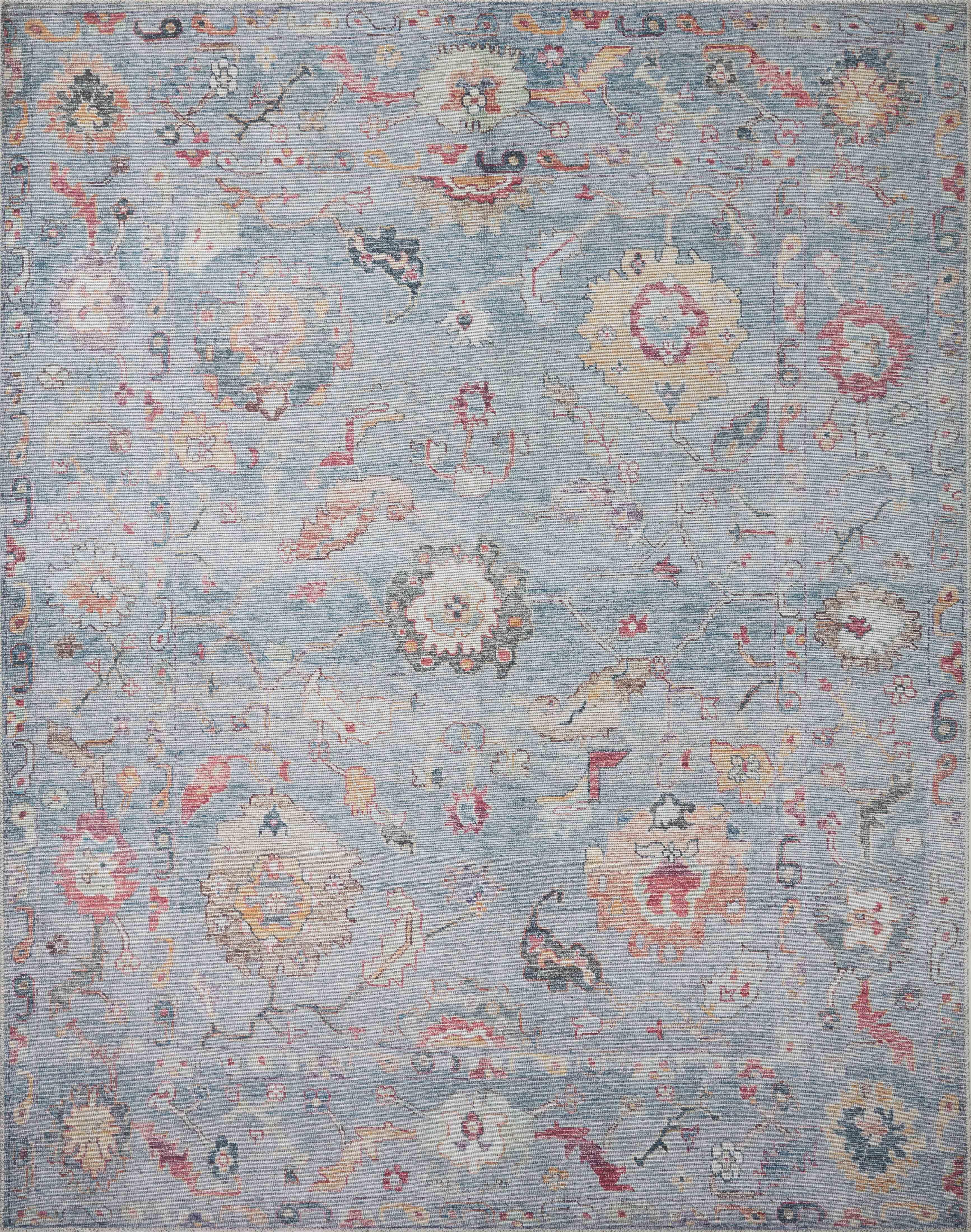 Vintage Faded Denim & Multi Oriental Runner Rug, 2'6" x 9'6"