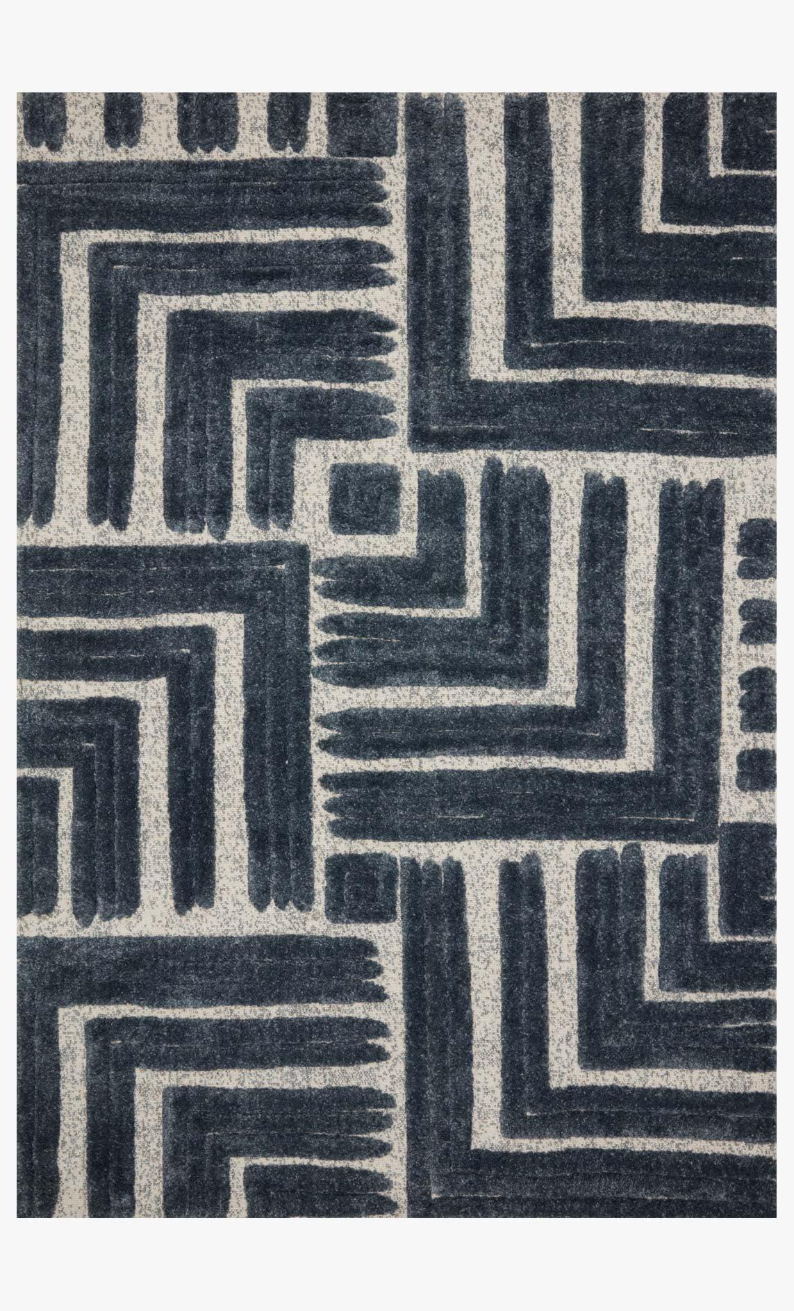 Hagen Blue and White Geometric Tufted Area Rug 2'-7" x 4'