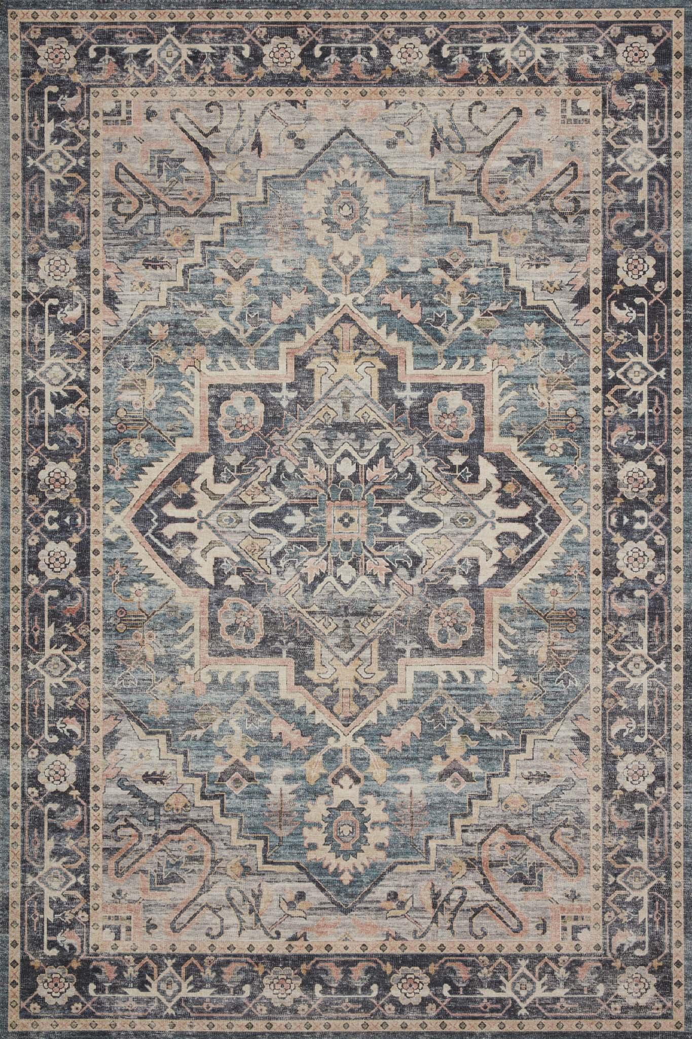 Hathaway Blue and Multicolor 9' x 12' Synthetic Area Rug