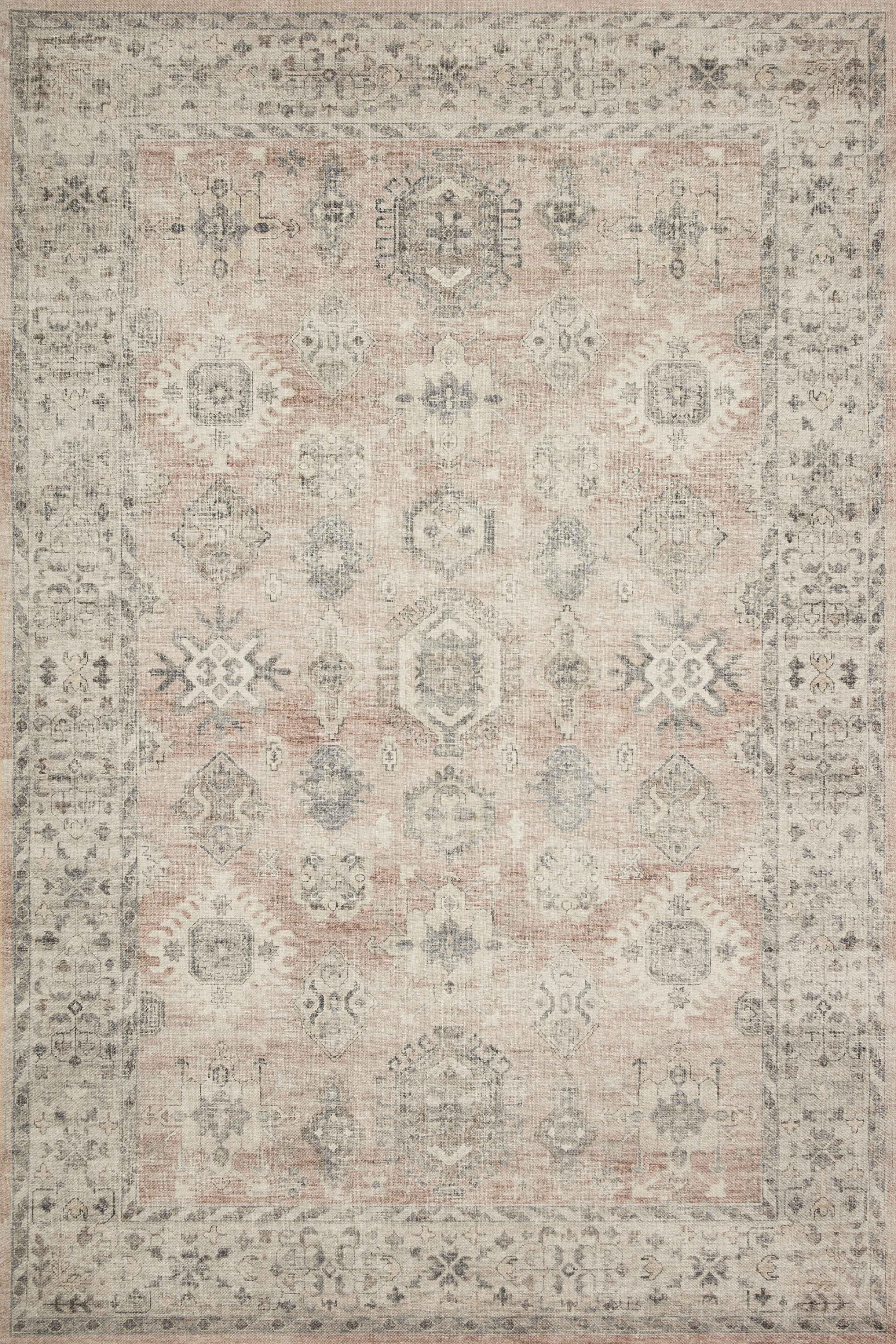 Gray Rectangular Oriental Synthetic Easy Care Rug