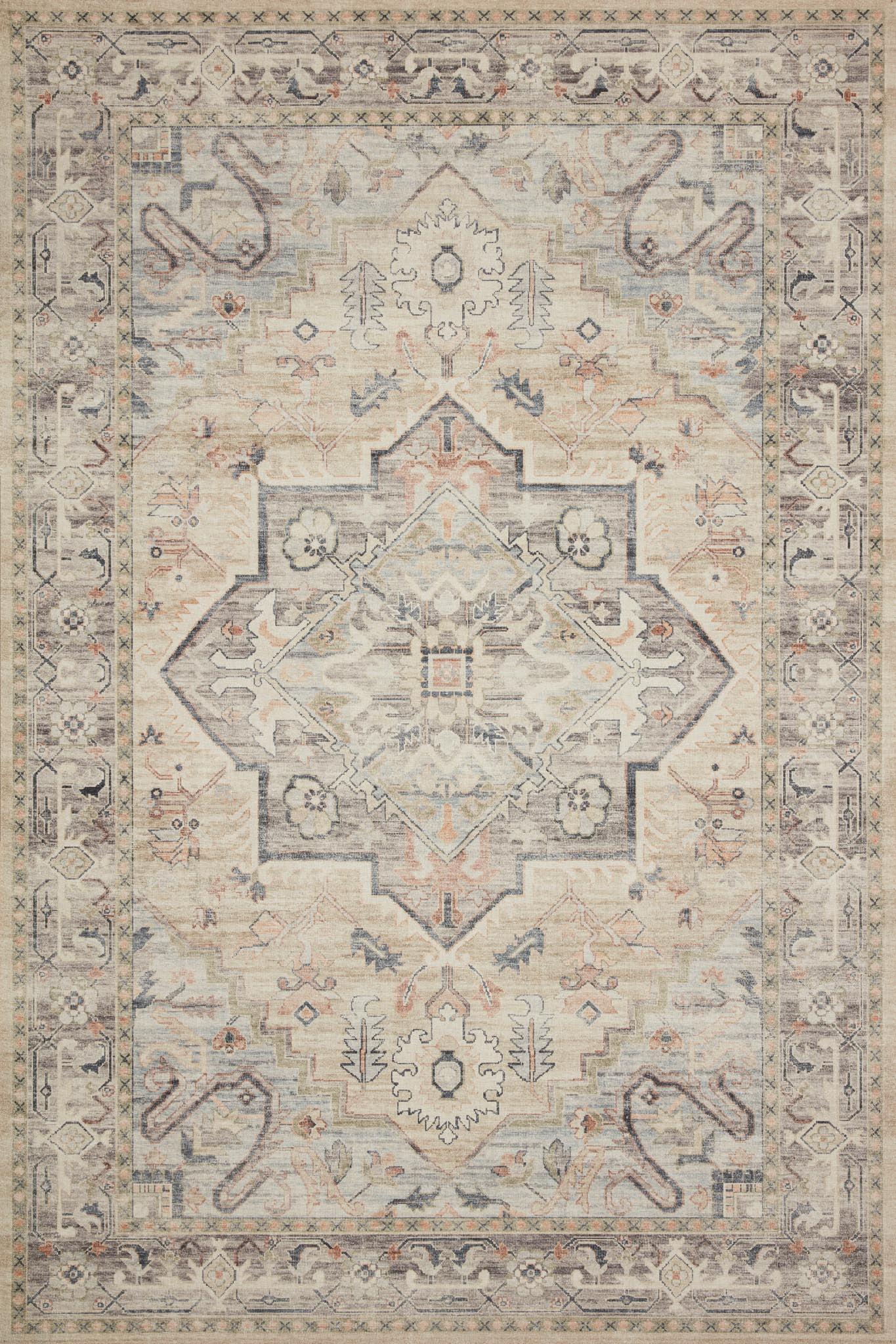 Ivory Square Oriental-Inspired Synthetic Rug, 18"x18" Stain-Resistant