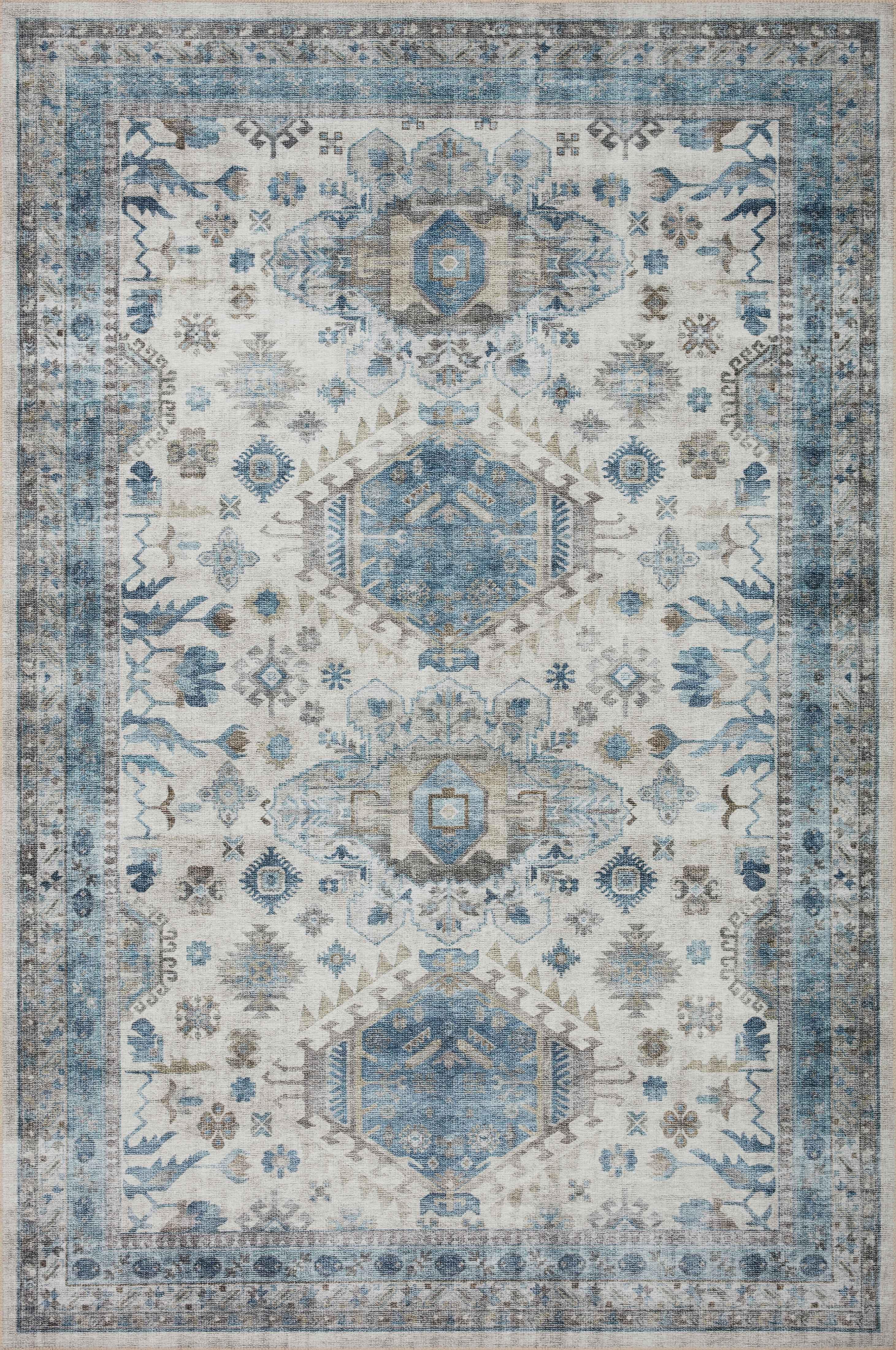 Loloi II Heidi Collection HEI-04 Ivory / Ocean, Southwestern Area Rug 18" x 18" Sample Swatch