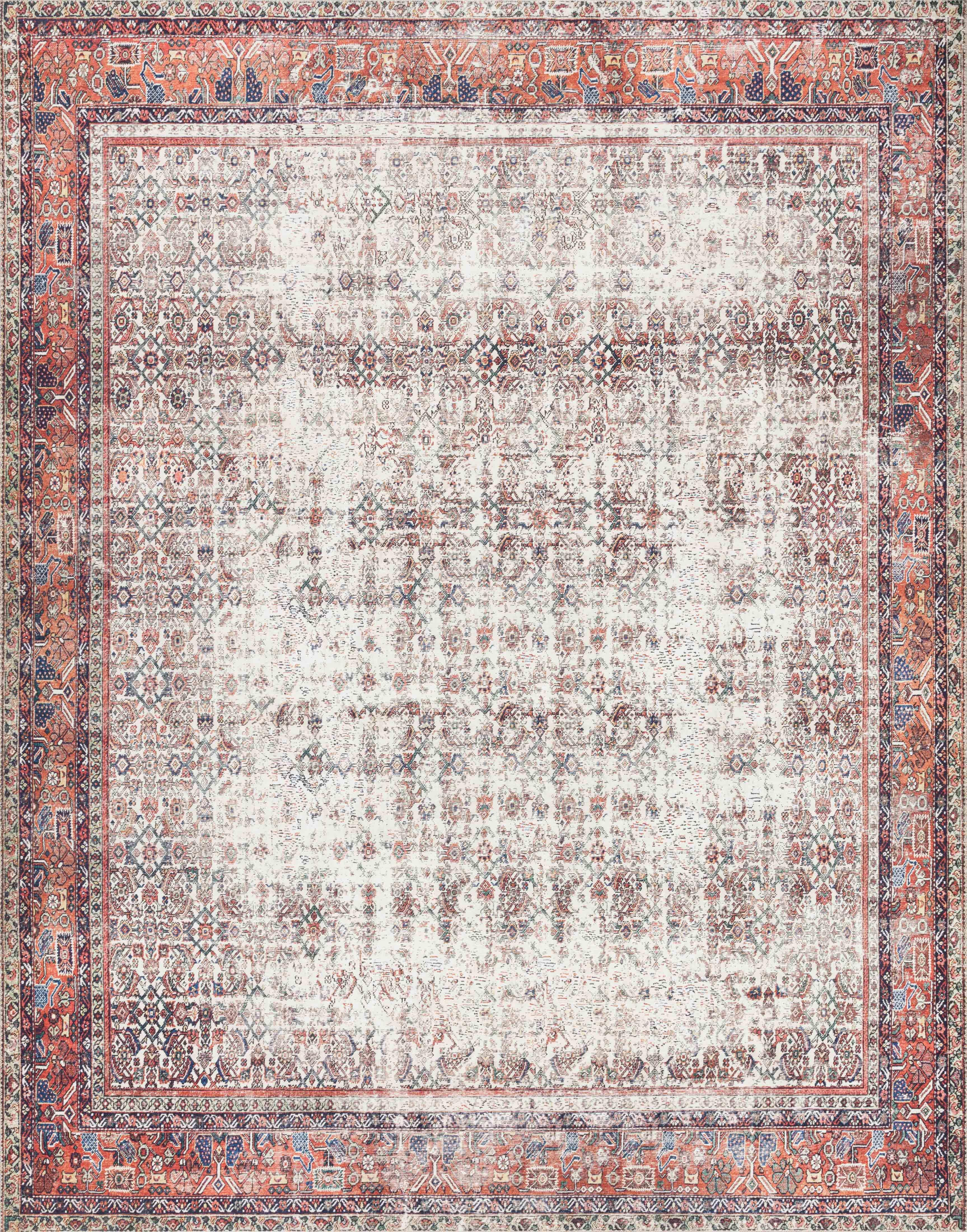 Loloi II Layla LAY-12 Printed Ivory / Brick Oriental Area Rug 2'-0" x 5'-0"