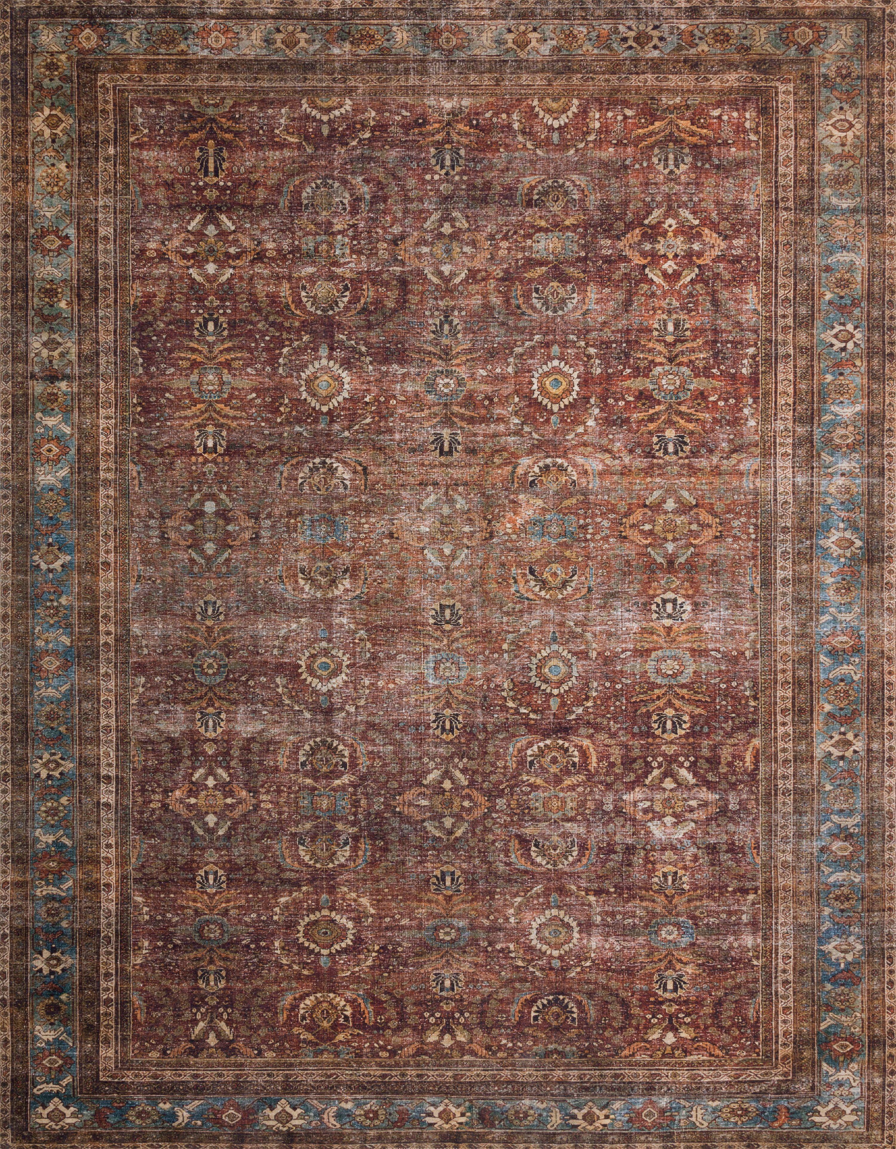 Layla Vintage Persian Distressed Blue and Brick Area Rug