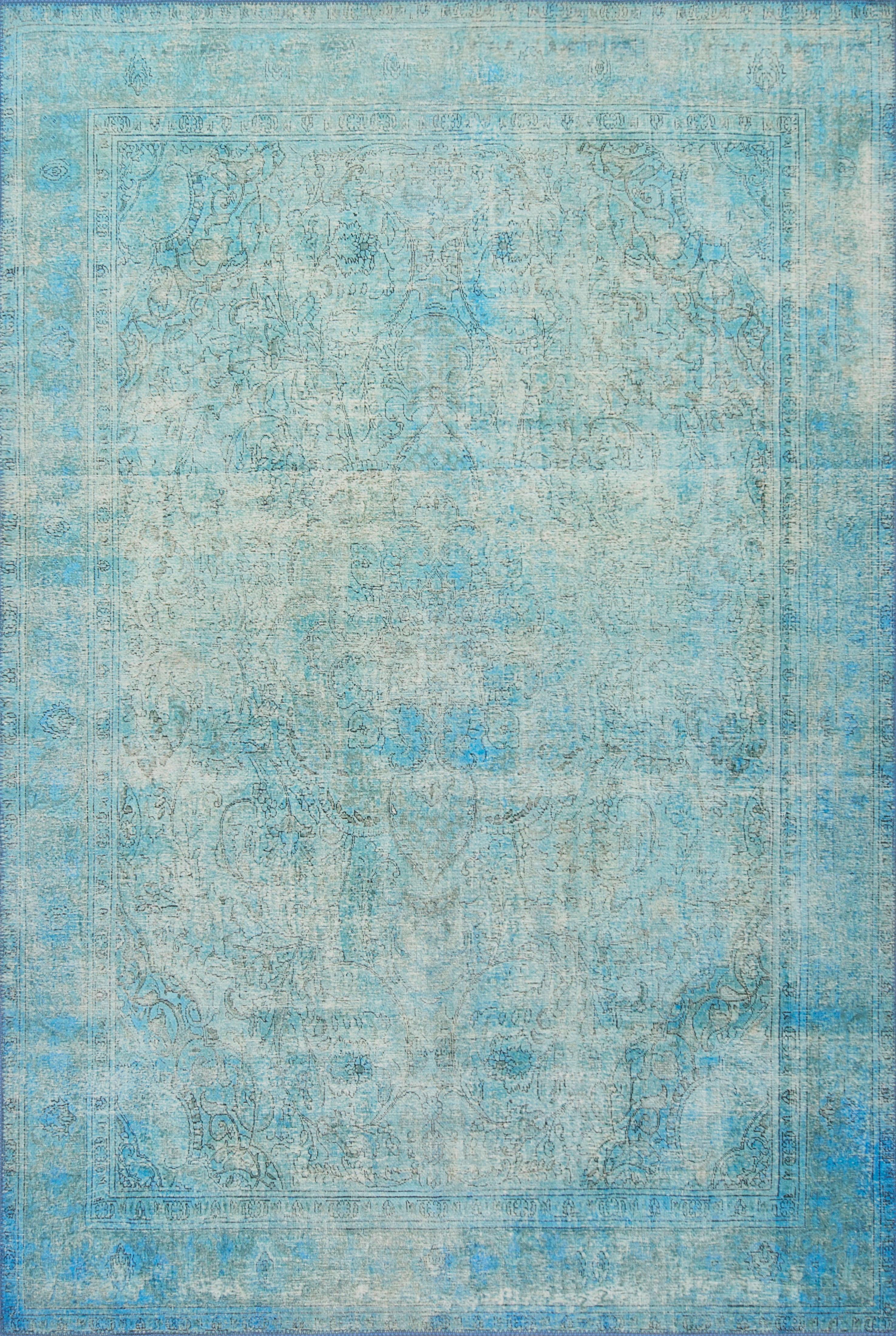 Aqua Blue Floral Motif Hand-Knotted Area Rug