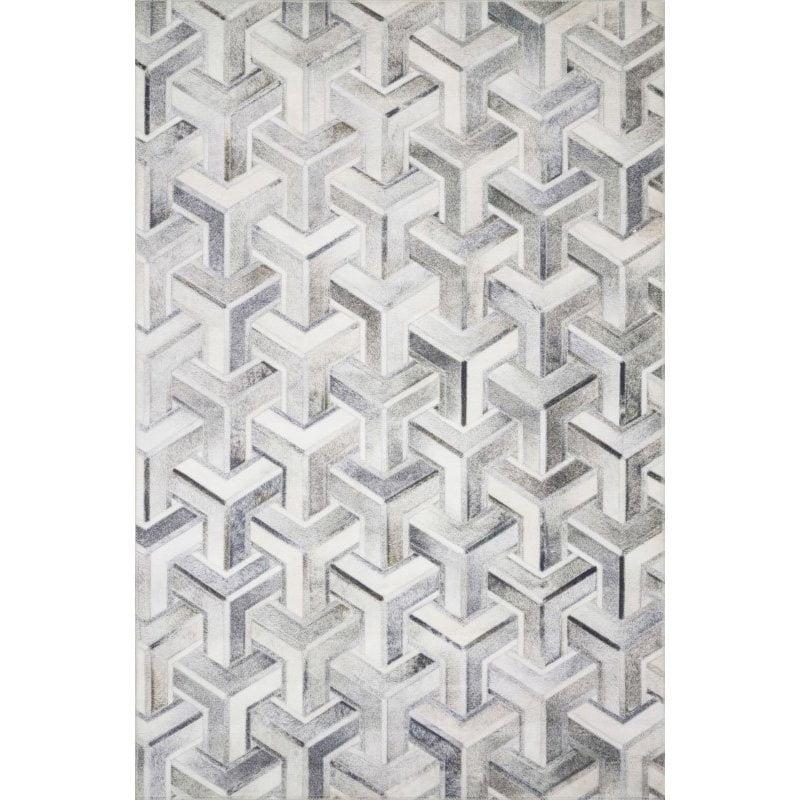 Loloi II Maddox Printed Cowhide Patchwork Silver / Ivory Area Rug