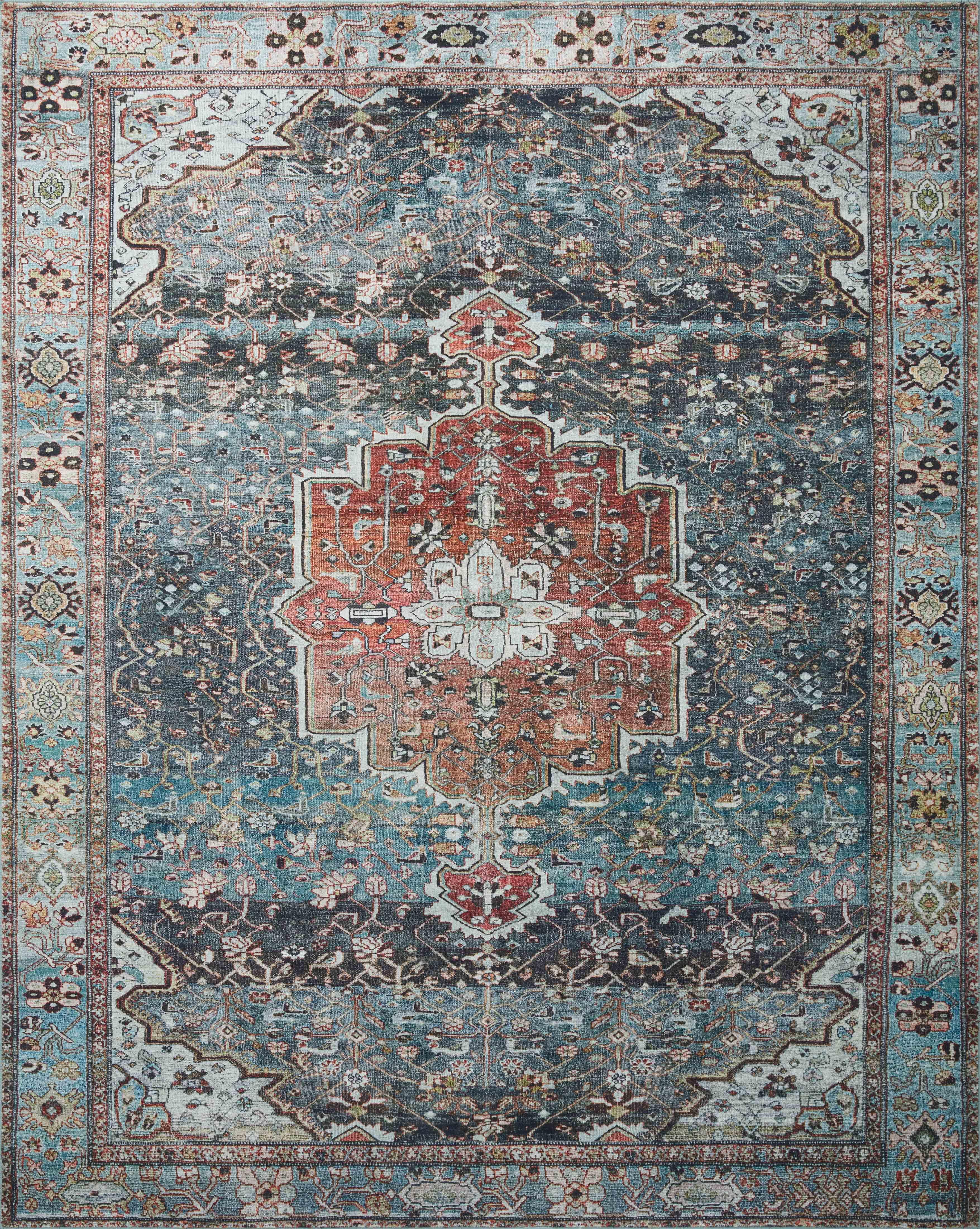 CloudPile Plush Ocean & Brick Oriental Runner Rug - 2'6" x 9'6"