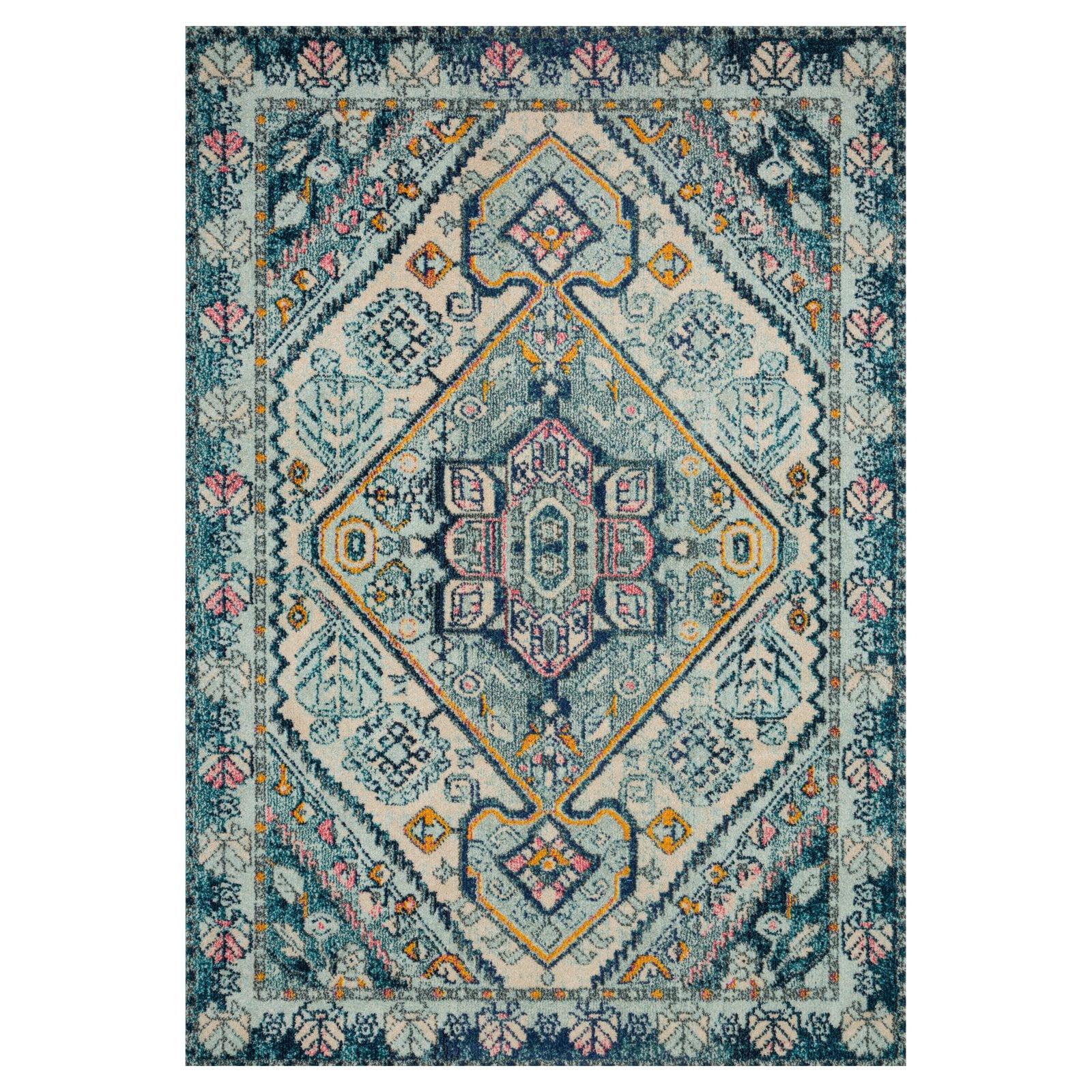 Nadia Aqua & Navy Classic Contemporary Stain-Resistant Area Rug