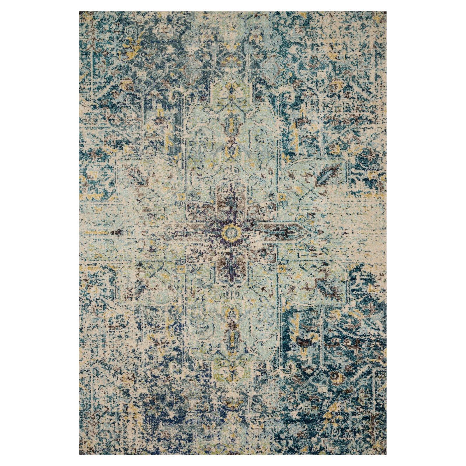 Nadia Aqua and Navy 9' x 12' Stain-Resistant Area Rug