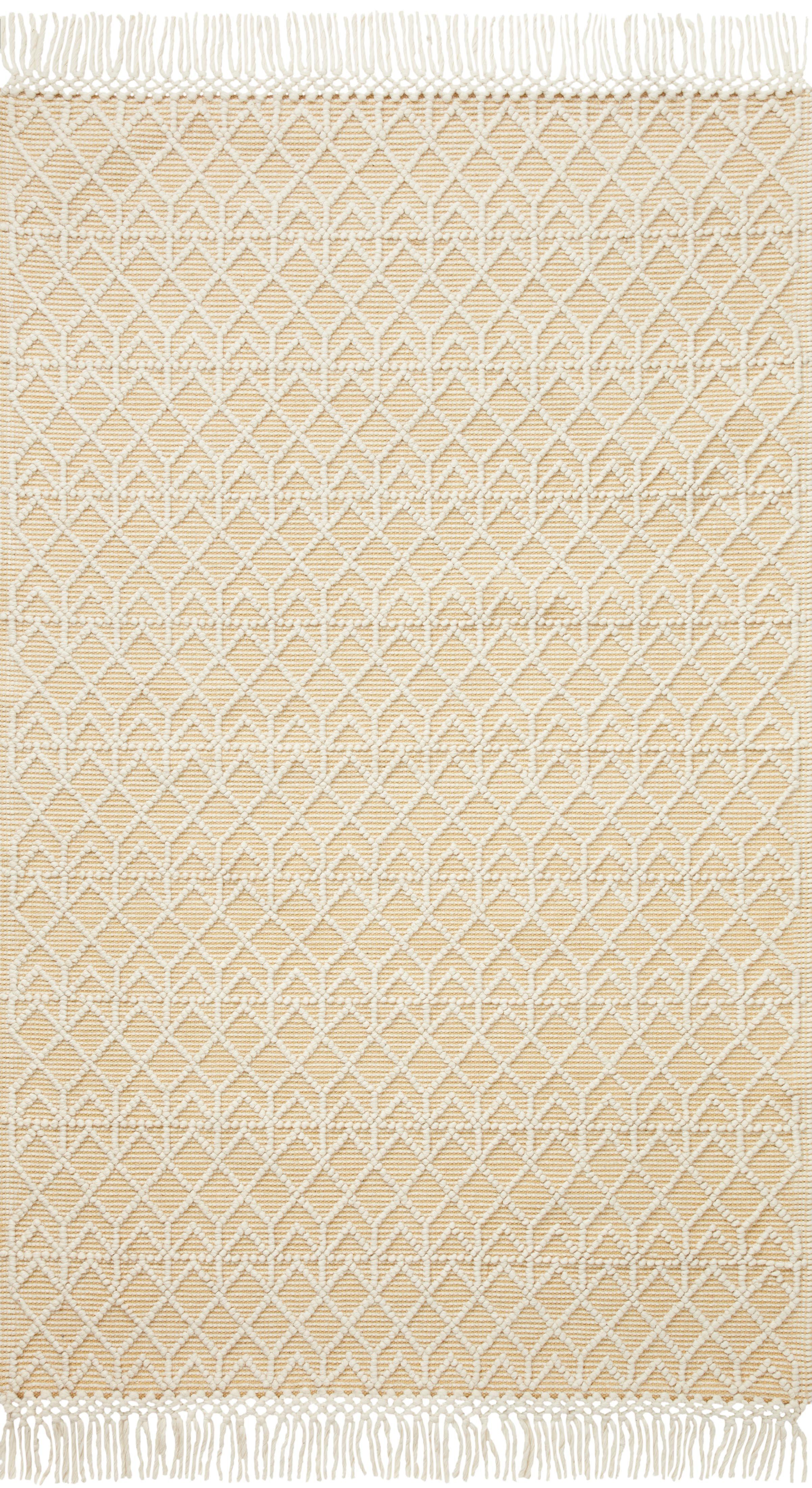 Ivory and Gold Geometric Wool Blend Area Rug Sample