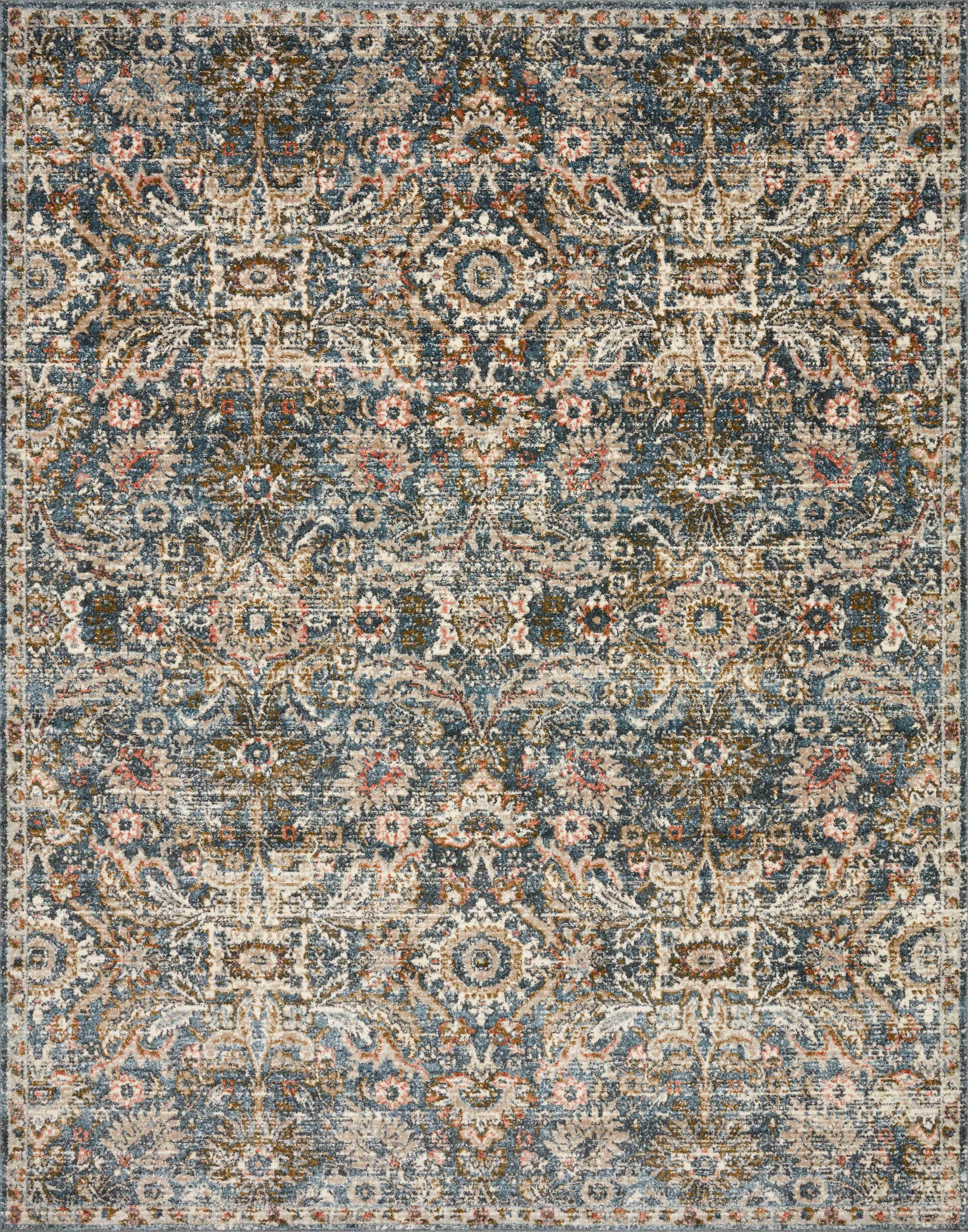 Saban Round Blue and Sand Stain-Resistant Area Rug